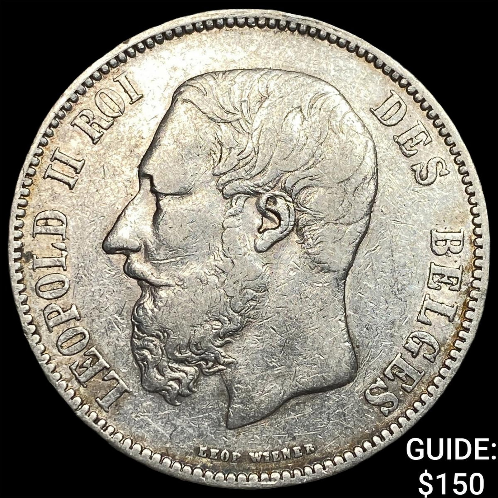 1868 Belgium Silver 5 Francs CLOSELY UNCIRCULATED (1 of 2)