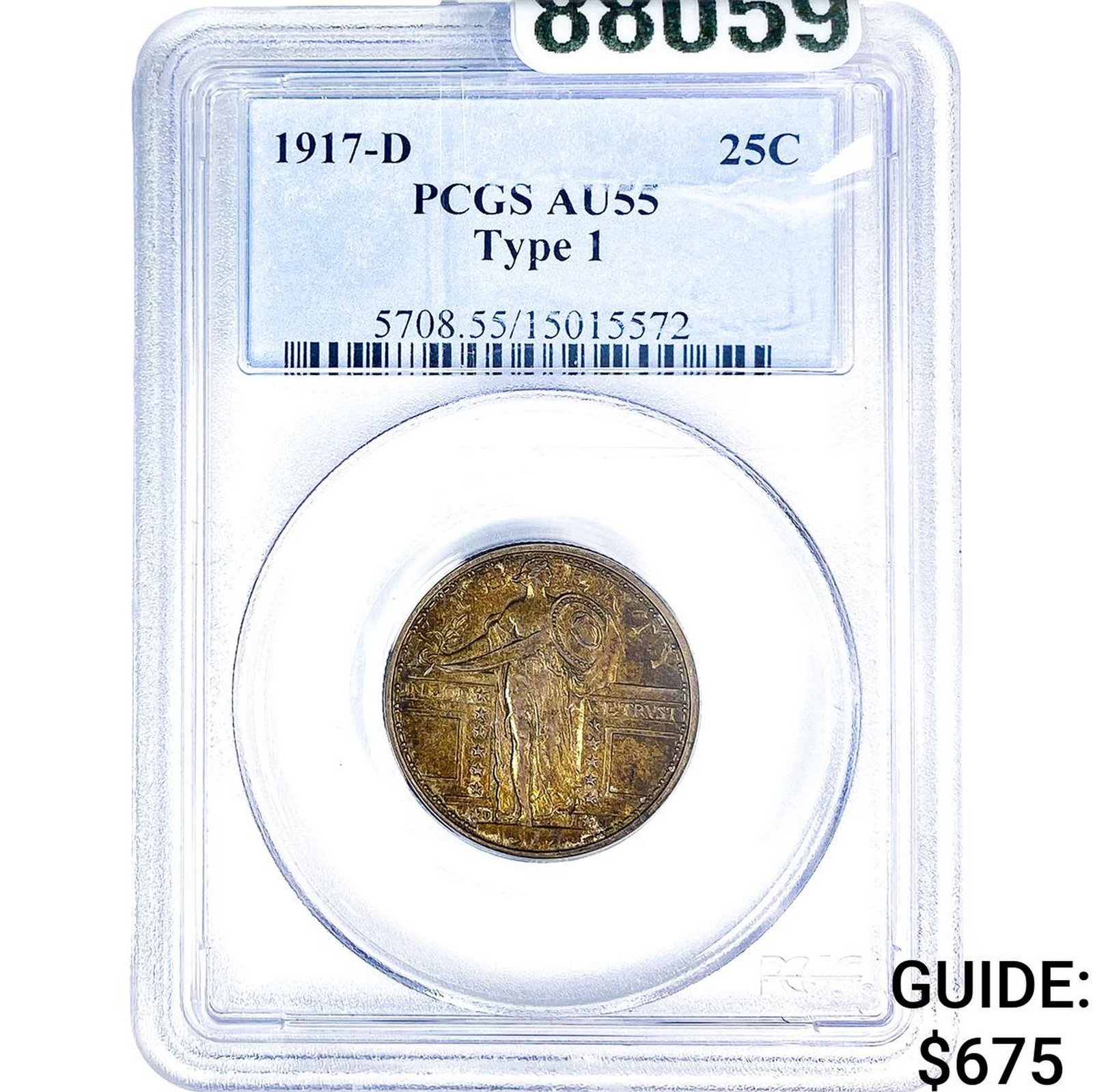1917-D Standing Liberty Quarter PCGS AU55 Type 1: 1917-D Standing Liberty Quarter PCGS AU55 Type 1