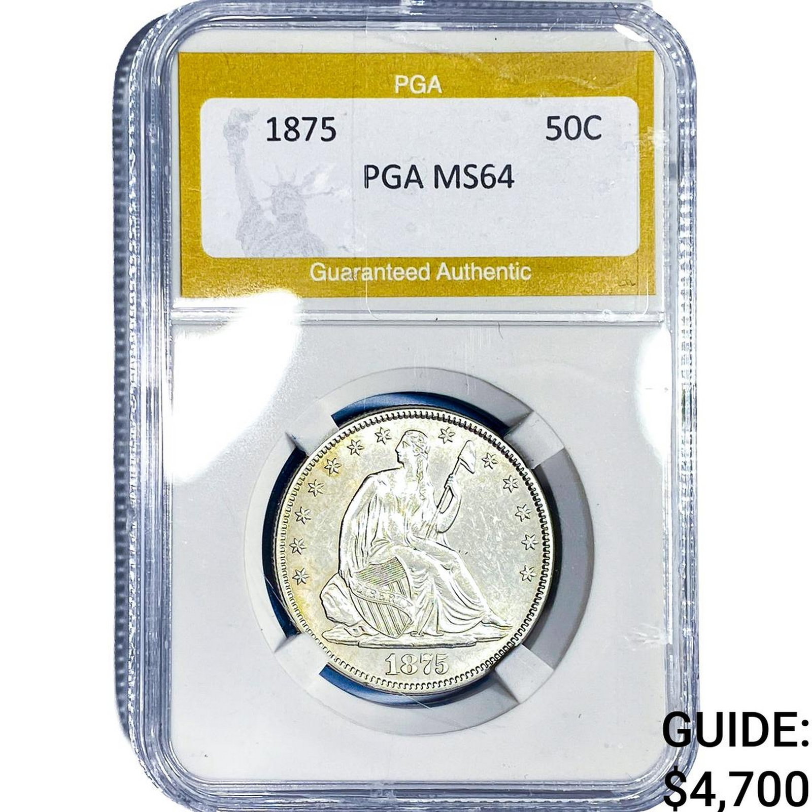 1875 Seated Liberty Half Dollar PGA MS64: 1875 Seated Liberty Half Dollar PGA MS64