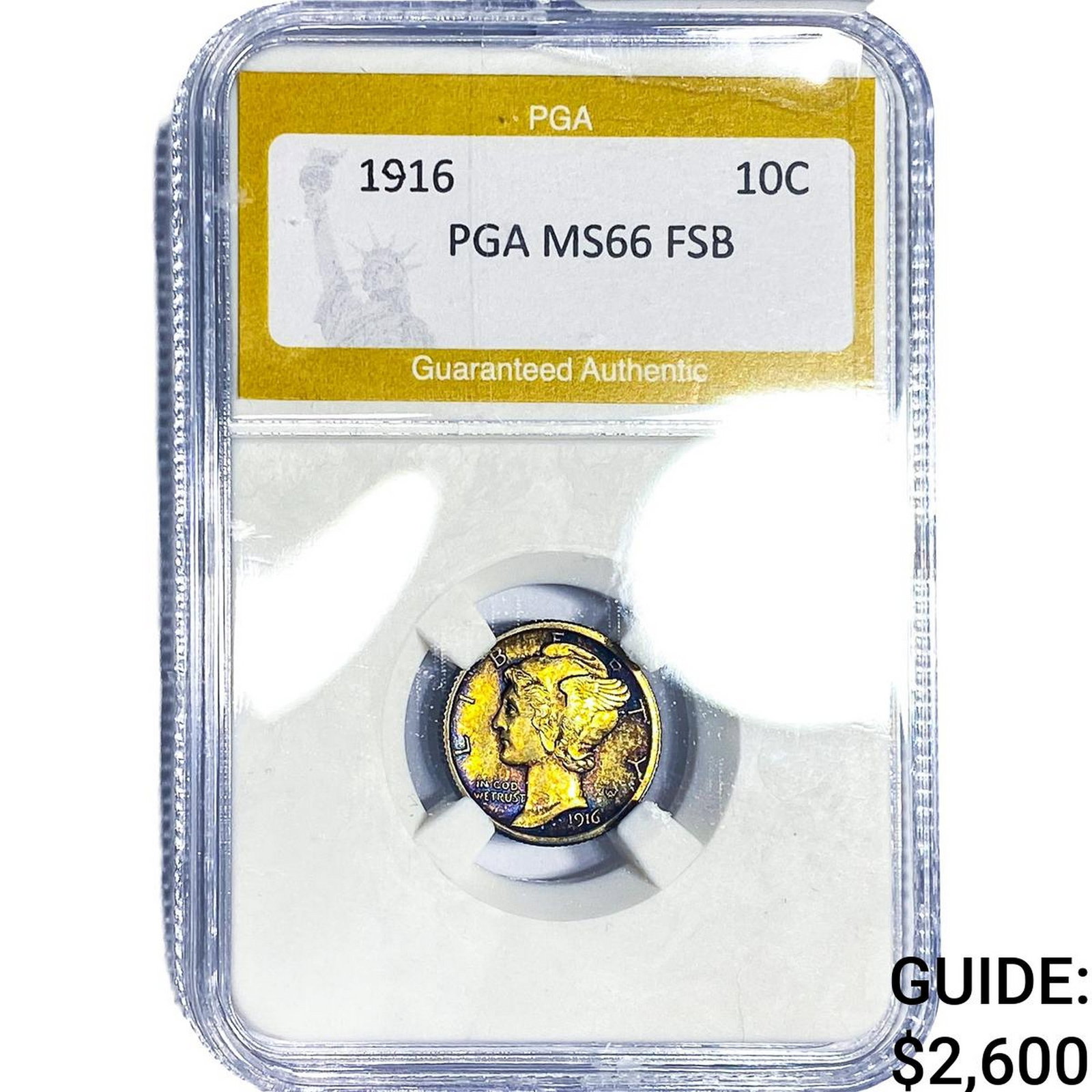 1916 Mercury Silver Dime PGA MS66 FSB: 1916 Mercury Silver Dime PGA MS66 FSB