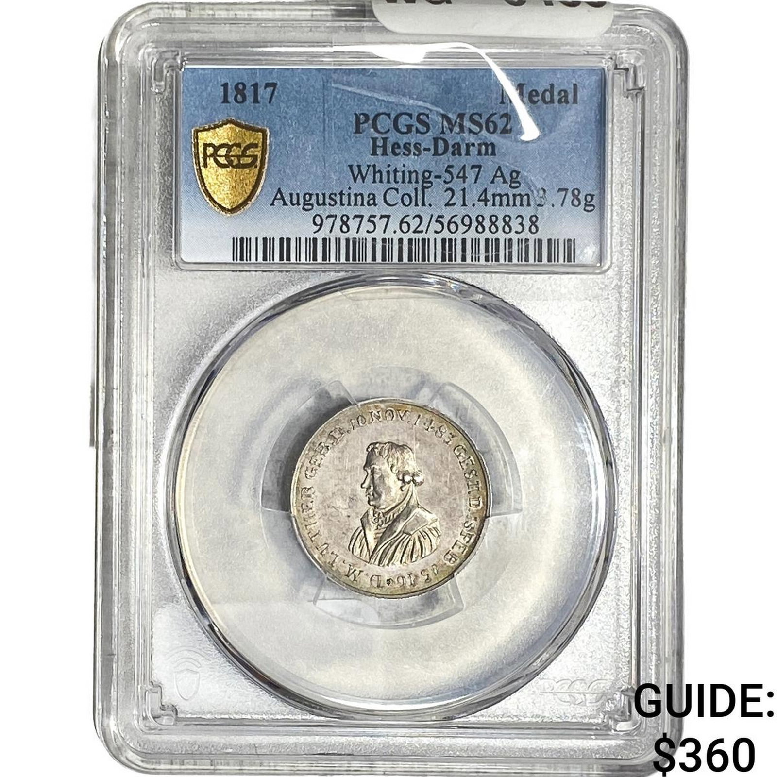 1817 Hess-Darm Silver Medal PCGS MS62: 1817 Hess-Darm Silver Medal PCGS MS62