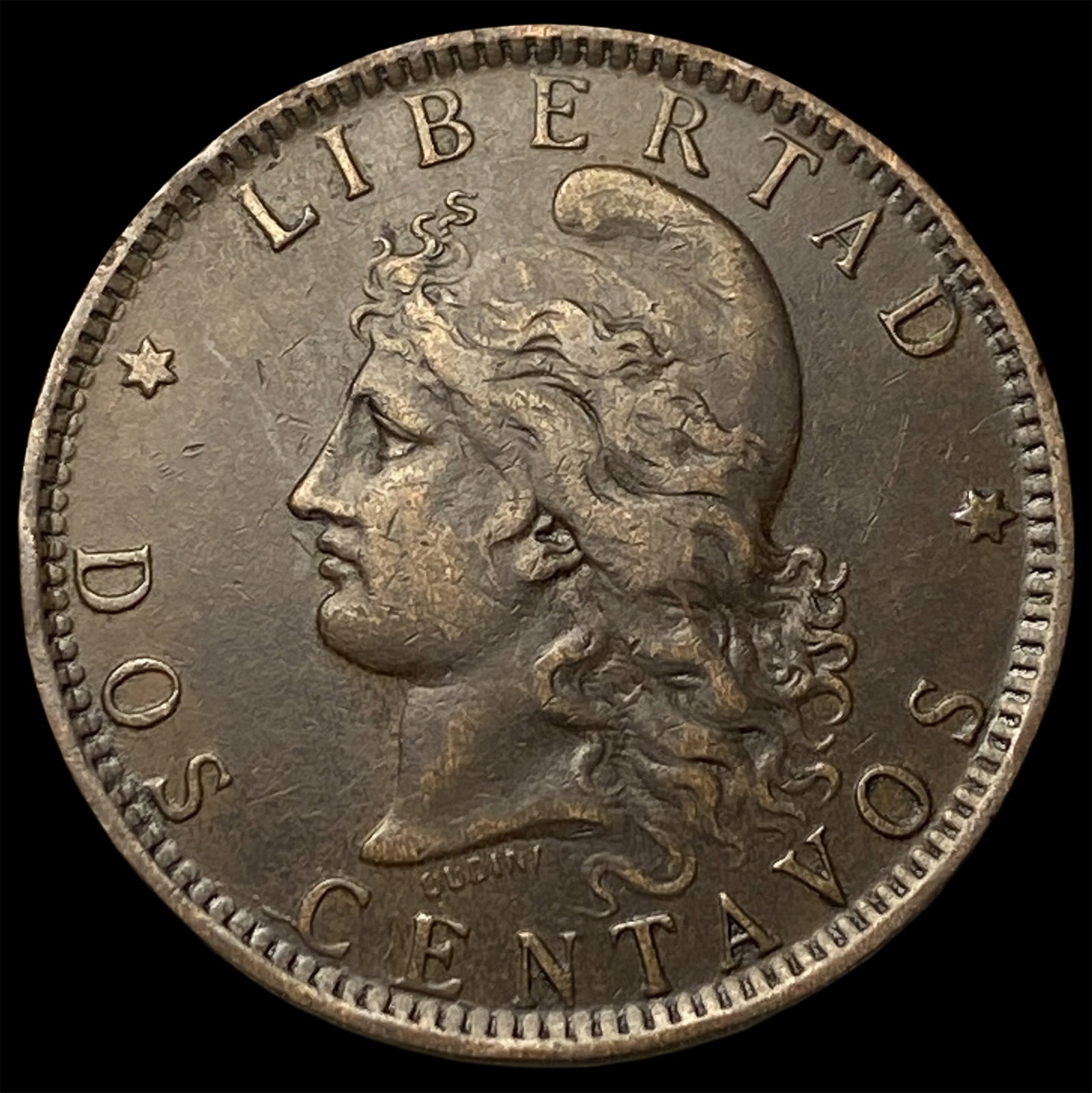 1893 Argentina 2 Centavos NEARLY UNCIRCULATED: 1893 Argentina 2 Centavos NEARLY UNCIRCULATED