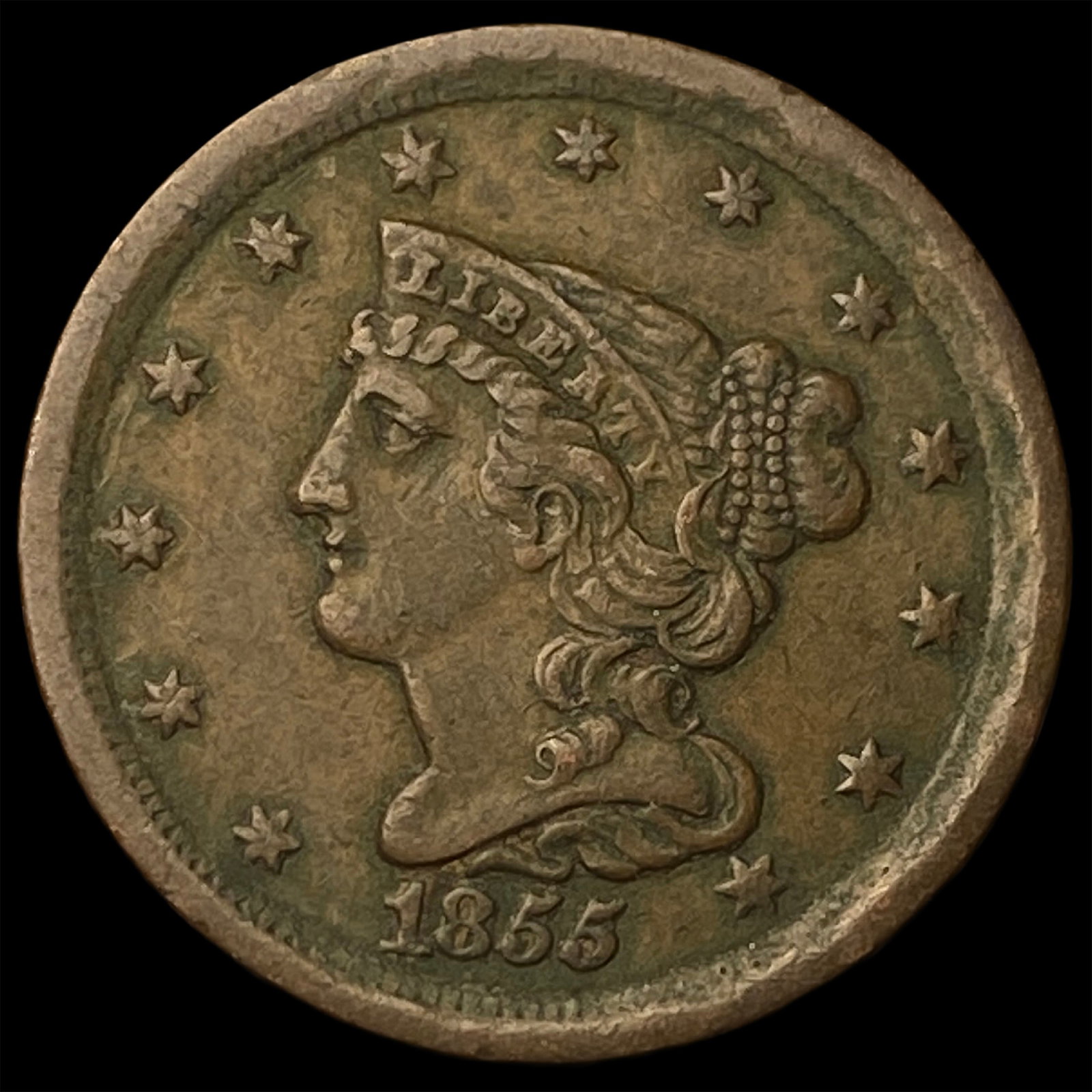 1855 Braided Hair Half Cent NEARLY UNCIRCULATED: 1855 Braided Hair Half Cent NEARLY UNCIRCULATED