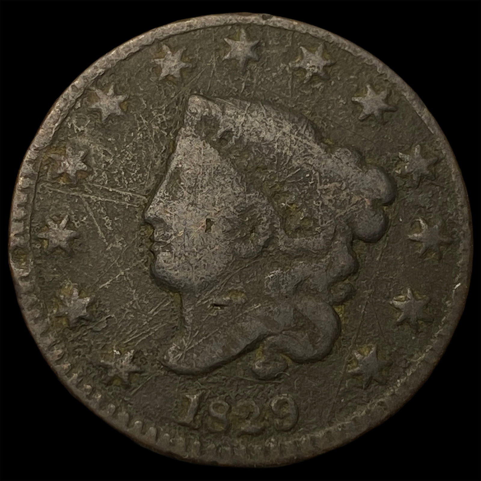 1829 Med. Letters Coronet Head Large Cent NICELY CIRCULATED (1 of 2)