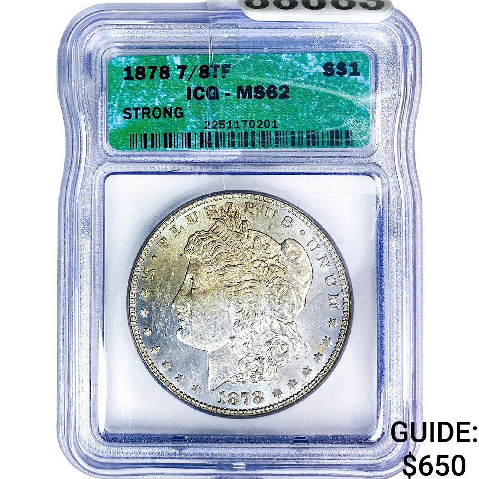 1878 7/8TF Morgan Silver Dollar ICG MS62: 1878 7/8TF Morgan Silver Dollar ICG MS62