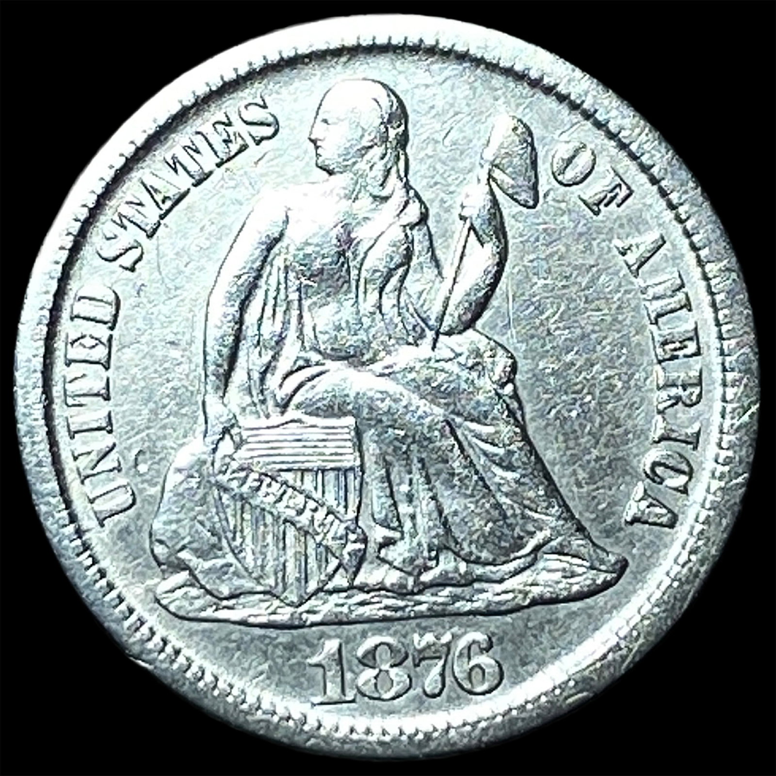 1876-CC Silver Seated Liberty Dime NEARLY UNCIRCULATED (1 of 2)