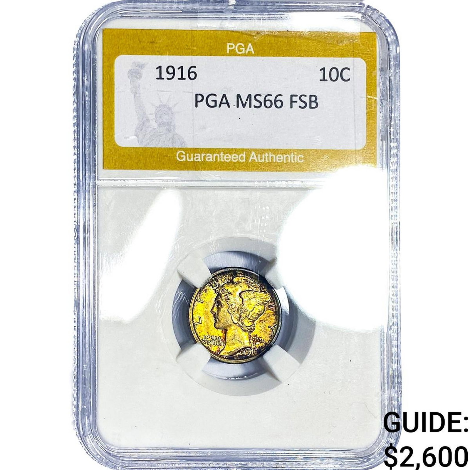 1916 Mercury Silver Dime PGA MS66 FSB: 1916 Mercury Silver Dime PGA MS66 FSB