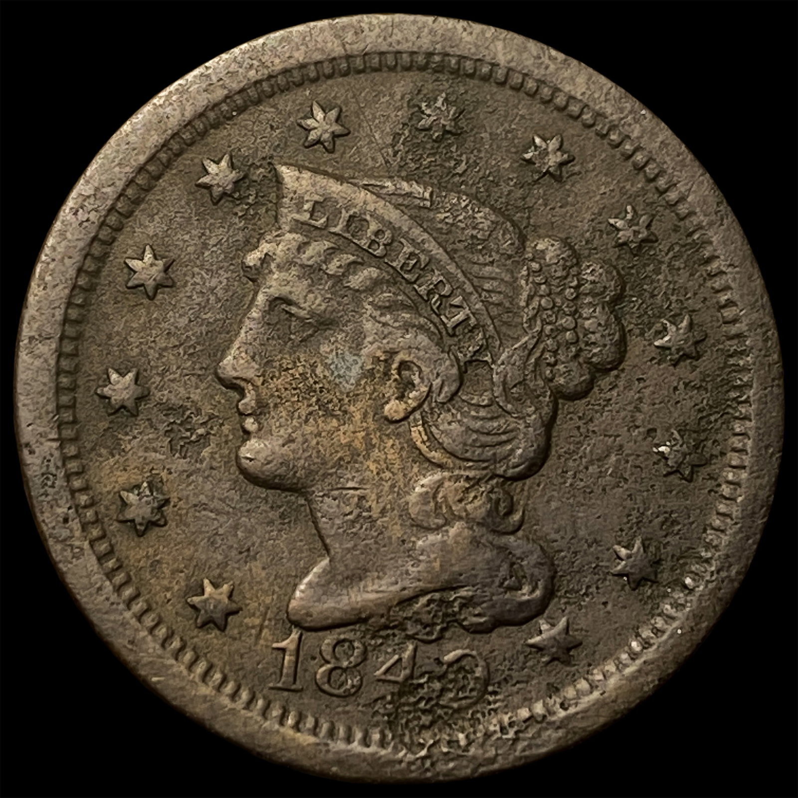 1849 Braided Hair Large Cent NICELY CIRCULATED: 1849 Braided Hair Large Cent NICELY CIRCULATED