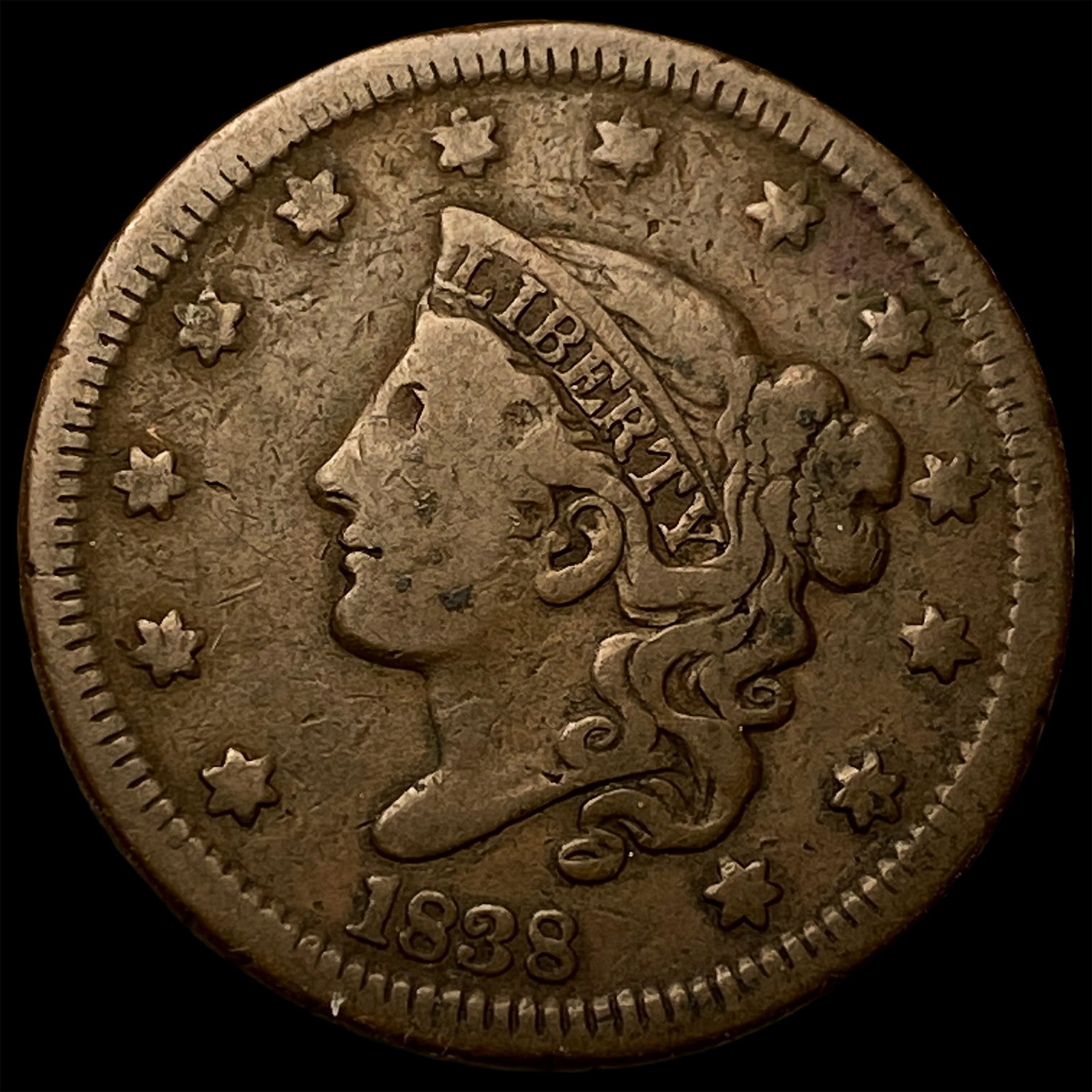 1838 Coronet Head Large Cent LIGHTLY CIRCULATED (1 of 2)