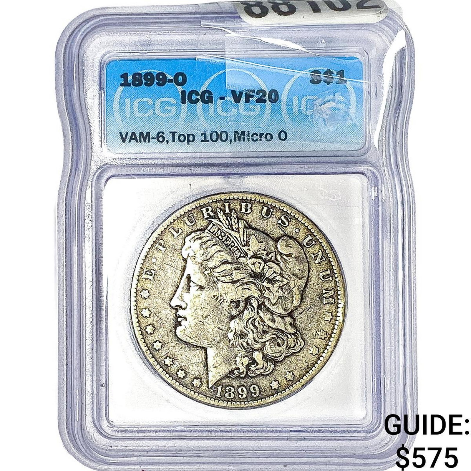 1899-O Morgan Silver Dollar ICG VF20: 1899-O Morgan Silver Dollar ICG VF20