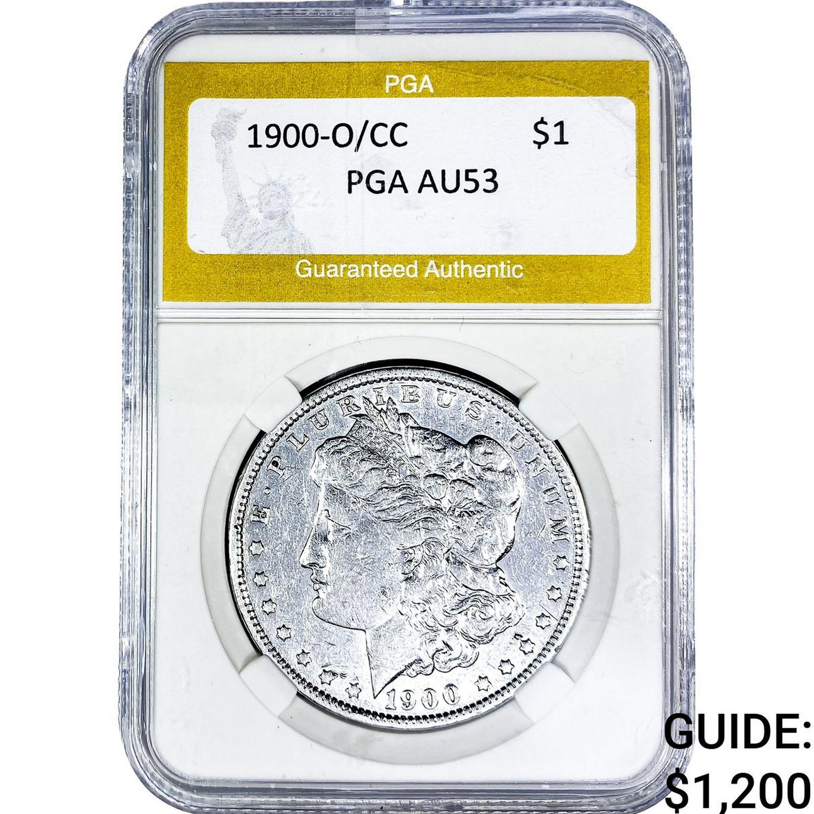 1900-O/CC Morgan Silver Dollar PGA AU53: 1900-O/CC Morgan Silver Dollar PGA AU53