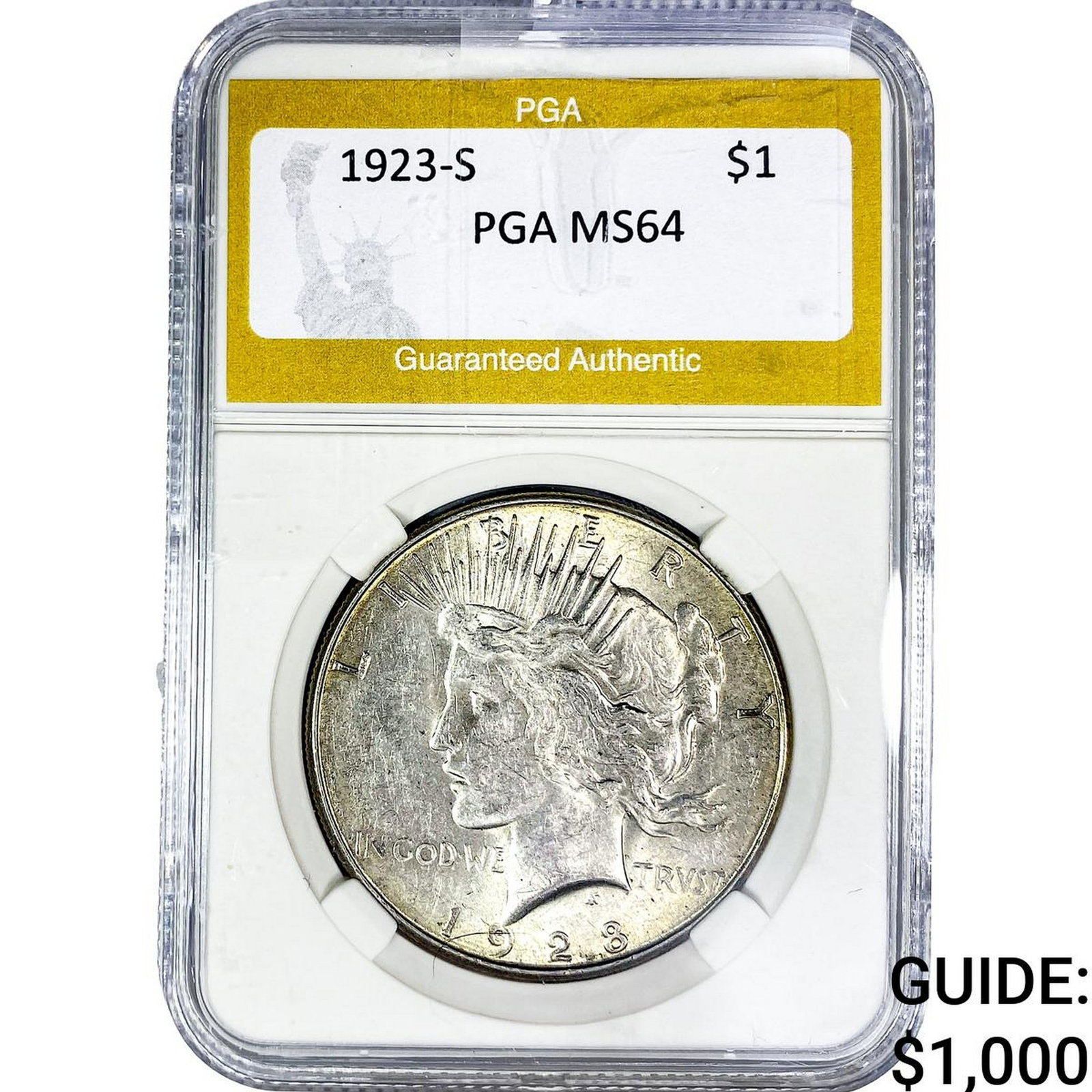 1923-S Silver Peace Dollar PGA MS64: 1923-S Silver Peace Dollar PGA MS64