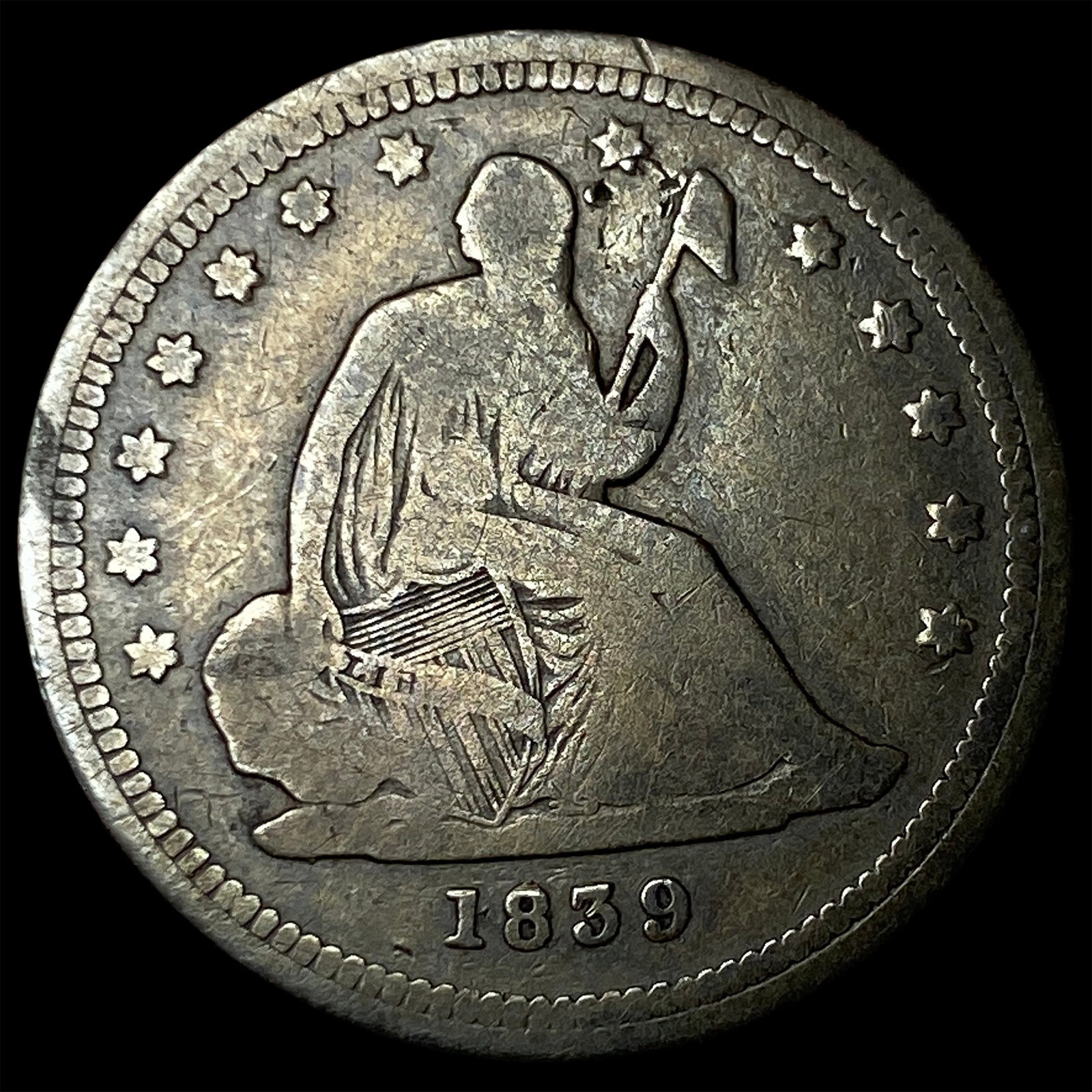1839 Silver Seated Liberty Quarter NICELY CIRCULATED (1 of 2)