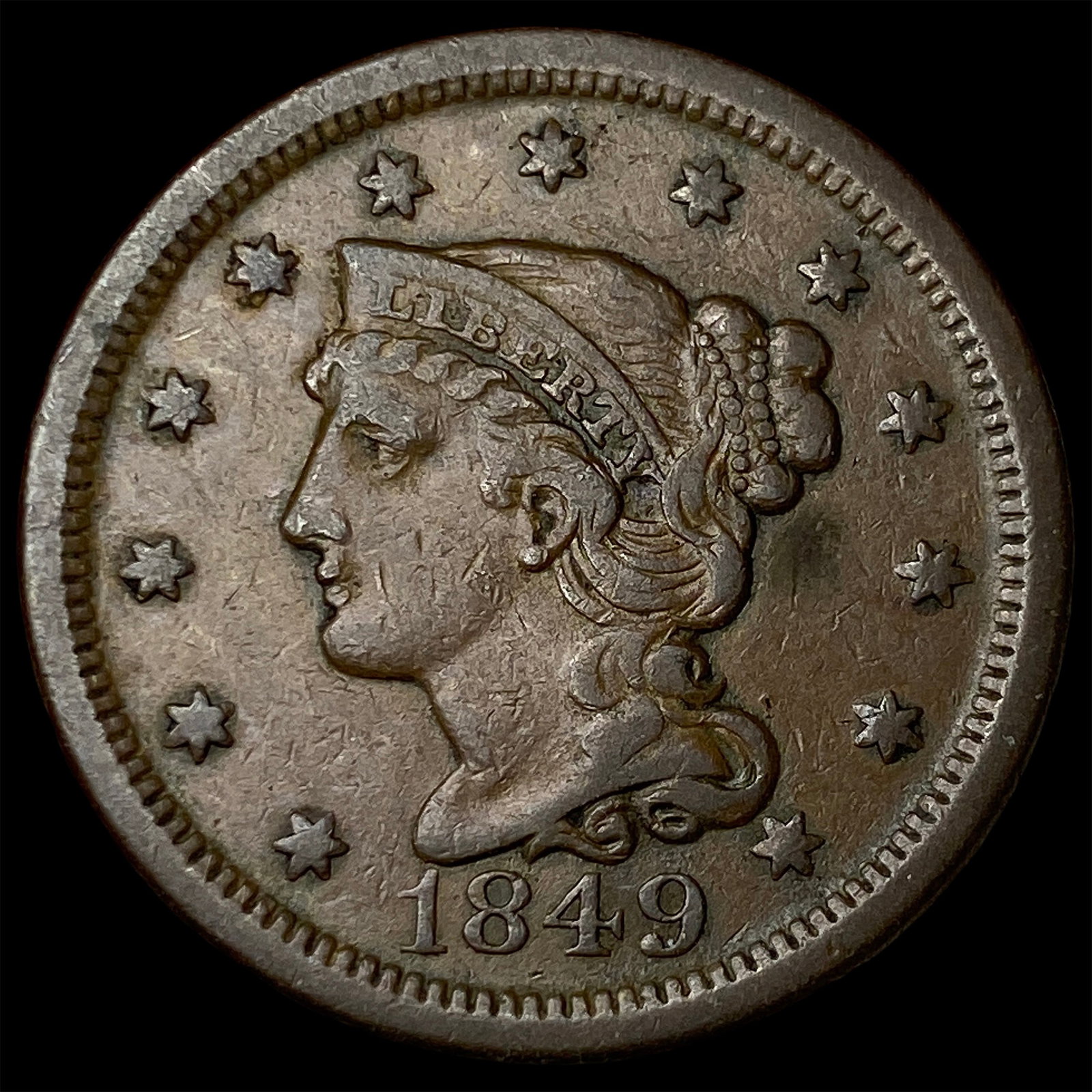 1849 Braided Hair Large Cent LIGHTLY CIRCULATED (1 of 2)