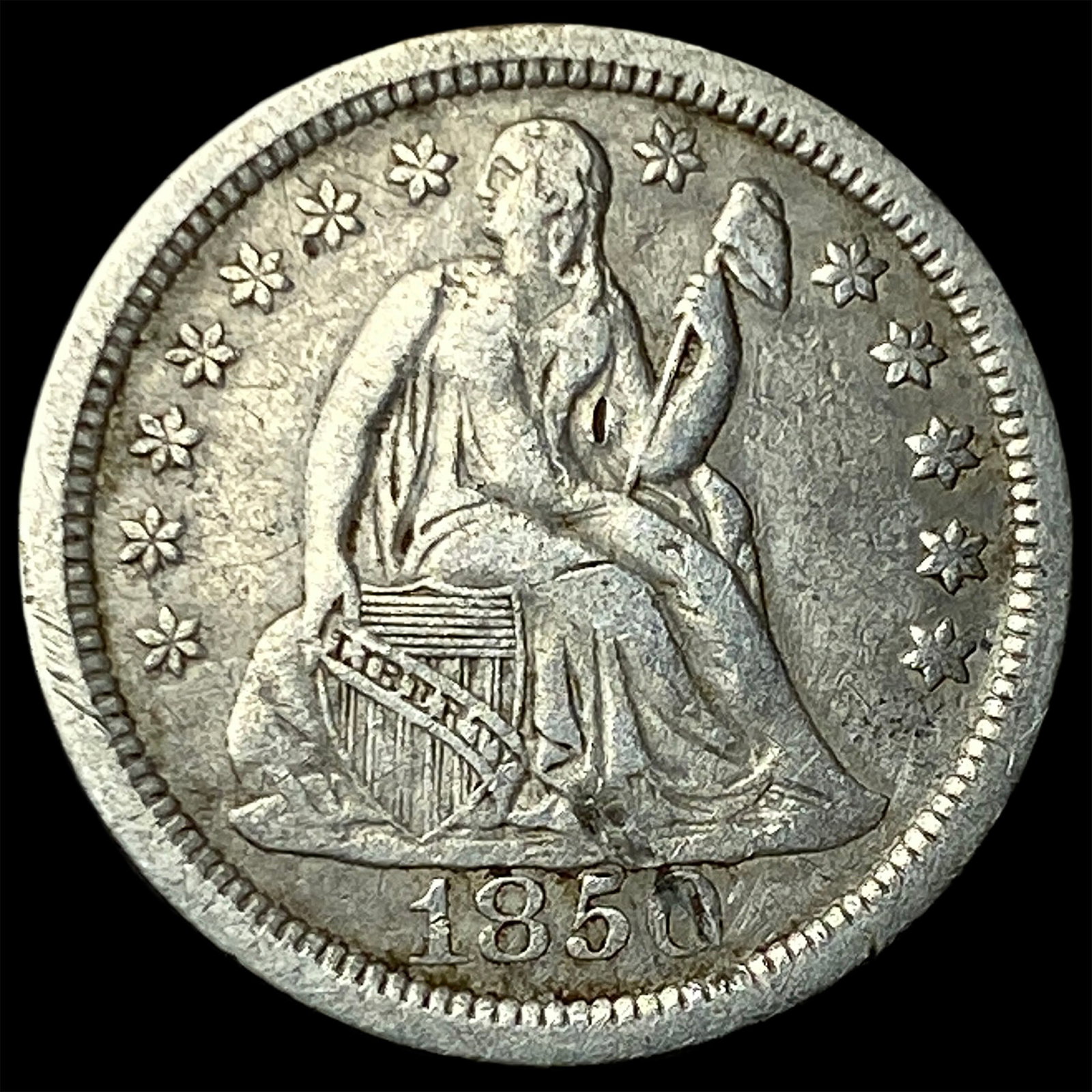 1850-O Silver Seated Liberty Dime NEARLY UNCIRCULATED: 1850-O Silver Seated Liberty Dime NEARLY UNCIRCULATED