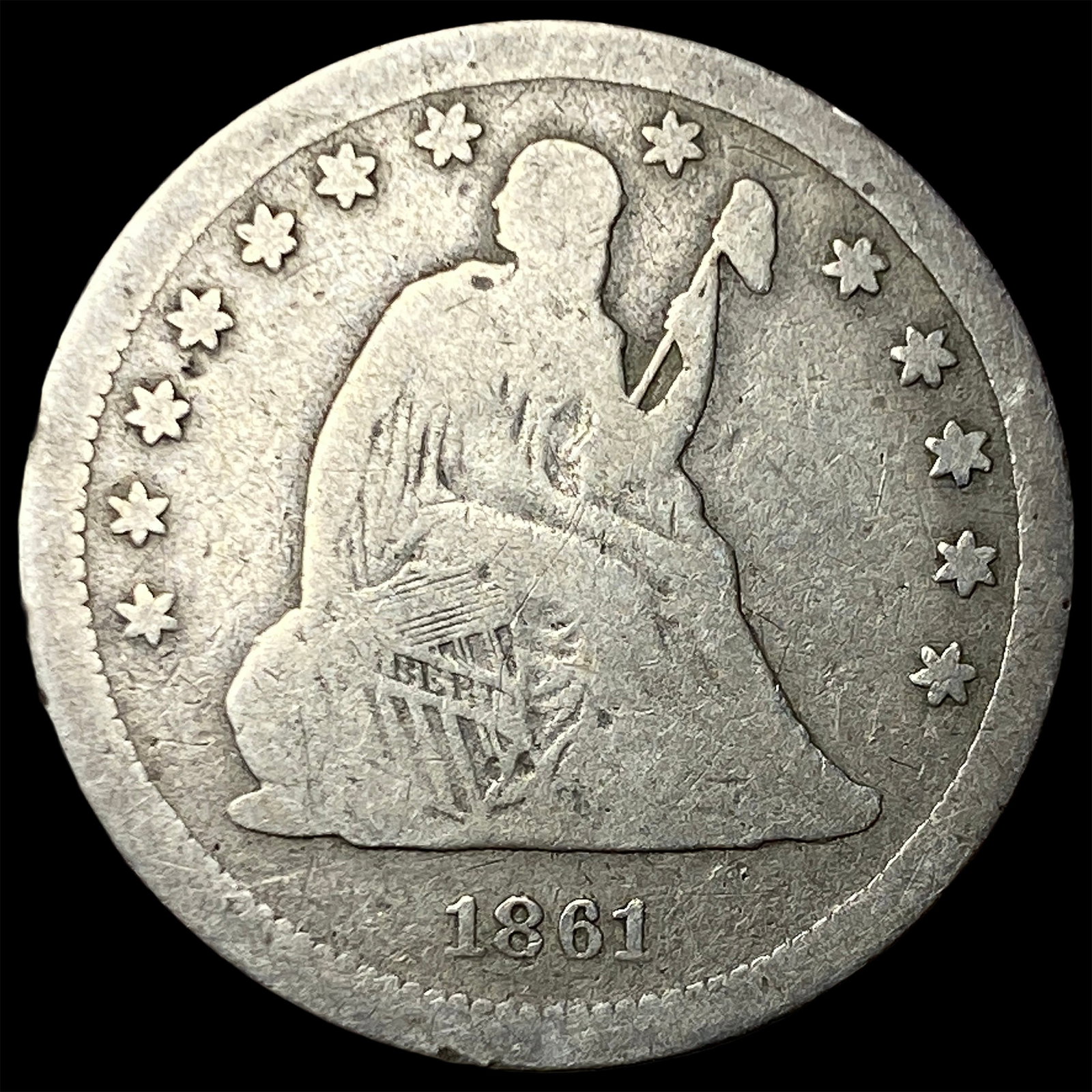 1861 Seated Liberty Quarter NICELY CIRCULATED: 1861 Seated Liberty Quarter NICELY CIRCULATED