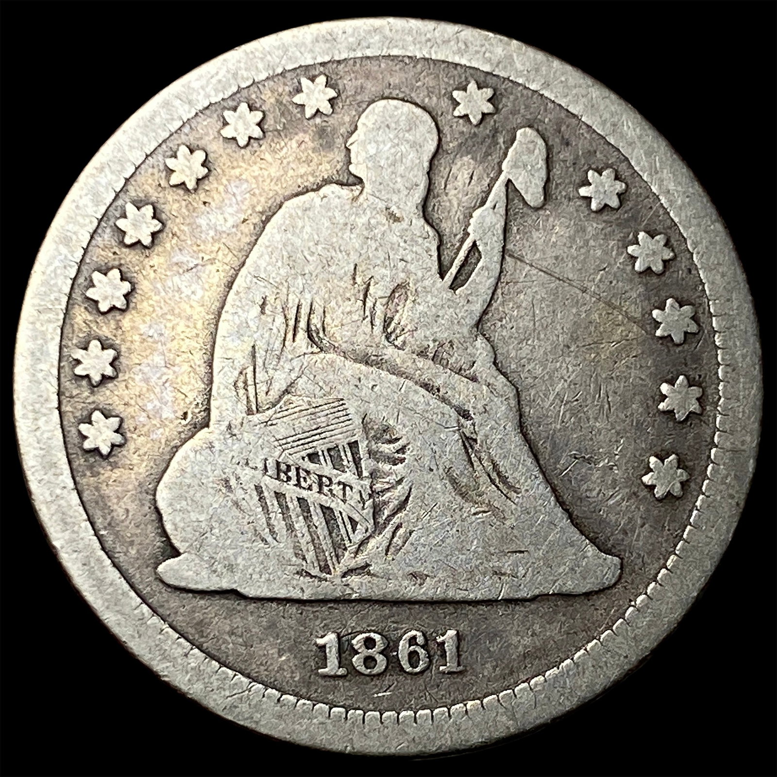 1861 Seated Liberty Silver Quarter NICELY CIRCULATED: 1861 Seated Liberty Silver Quarter NICELY CIRCULATED