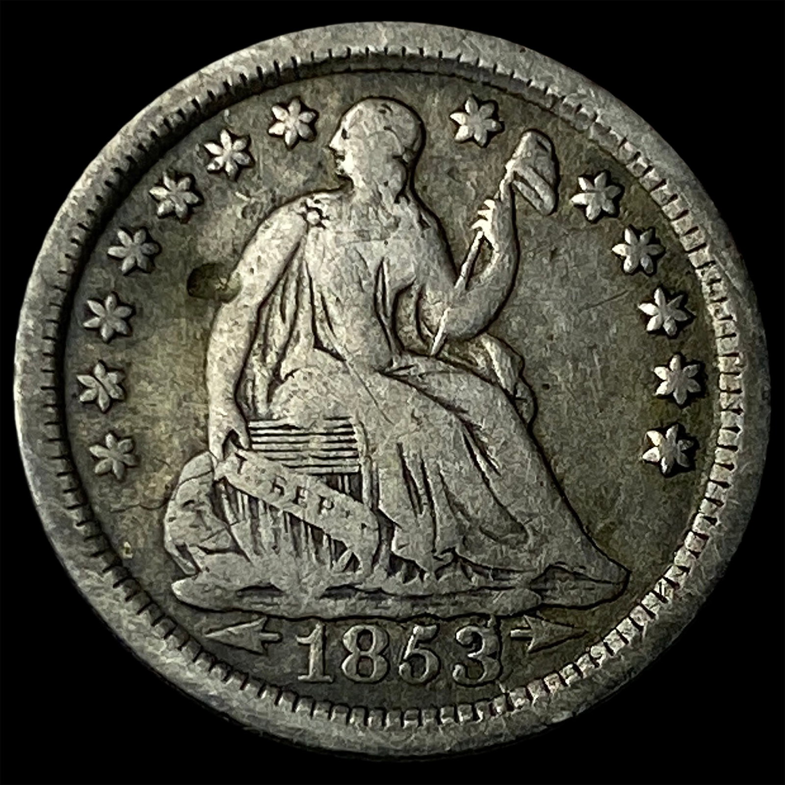 1853-O Seated Liberty Silver Half Dime ABOUT UNCIRCULATED: 1853-O Seated Liberty Silver Half Dime ABOUT UNCIRCULATED