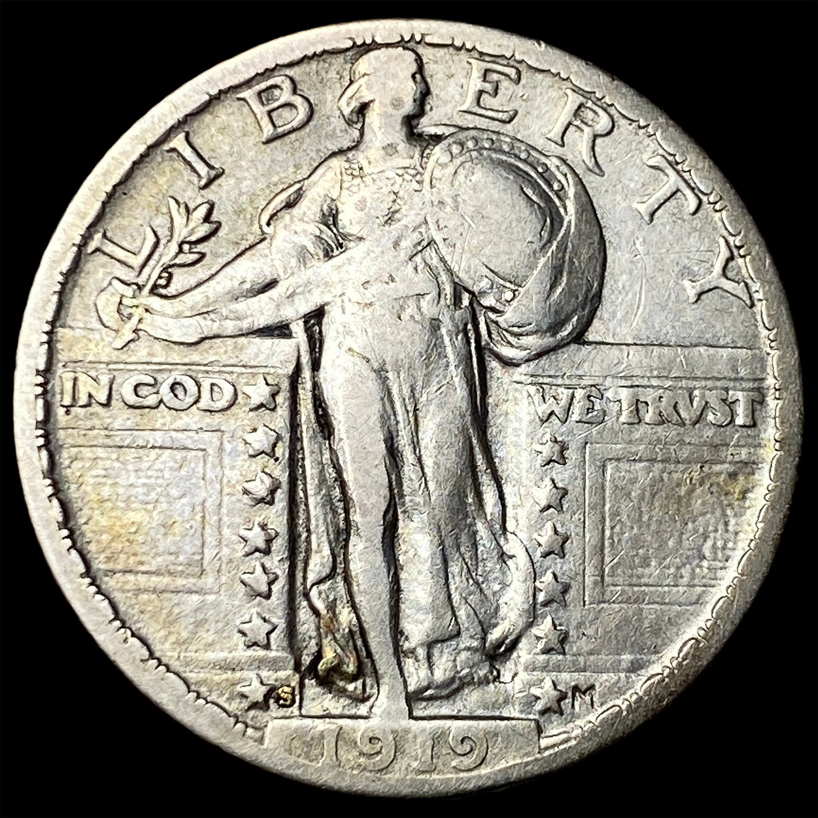 1919-S Silver Standing Liberty Quarter ABOUT UNCIRCULATED: 1919-S Silver Standing Liberty Quarter ABOUT UNCIRCULATED