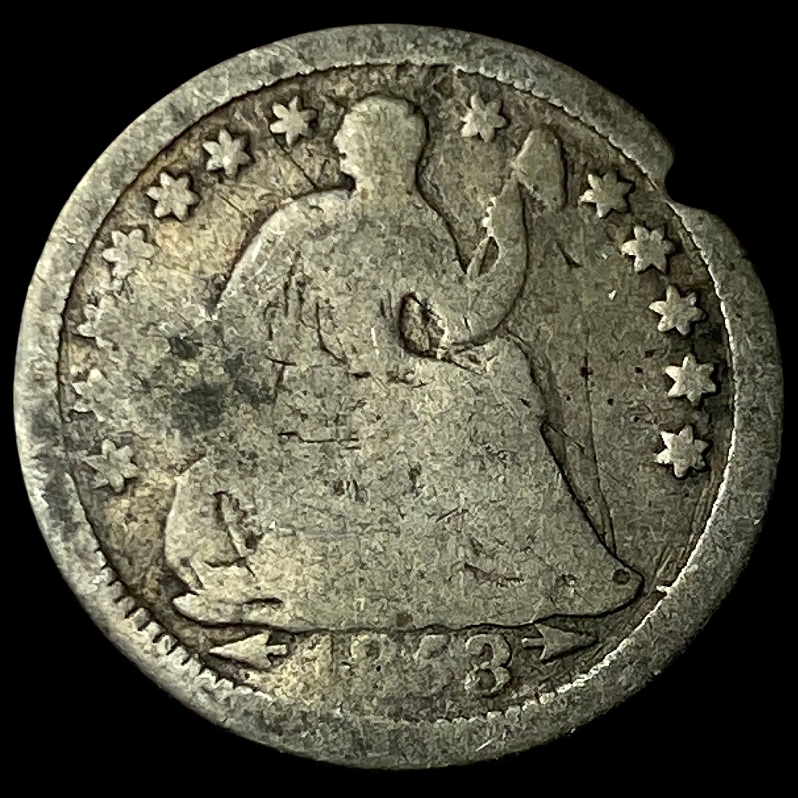 1853-O Silver Seated Liberty Half Dime NICELY CIRCULATED: 1853-O Silver Seated Liberty Half Dime NICELY CIRCULATED
