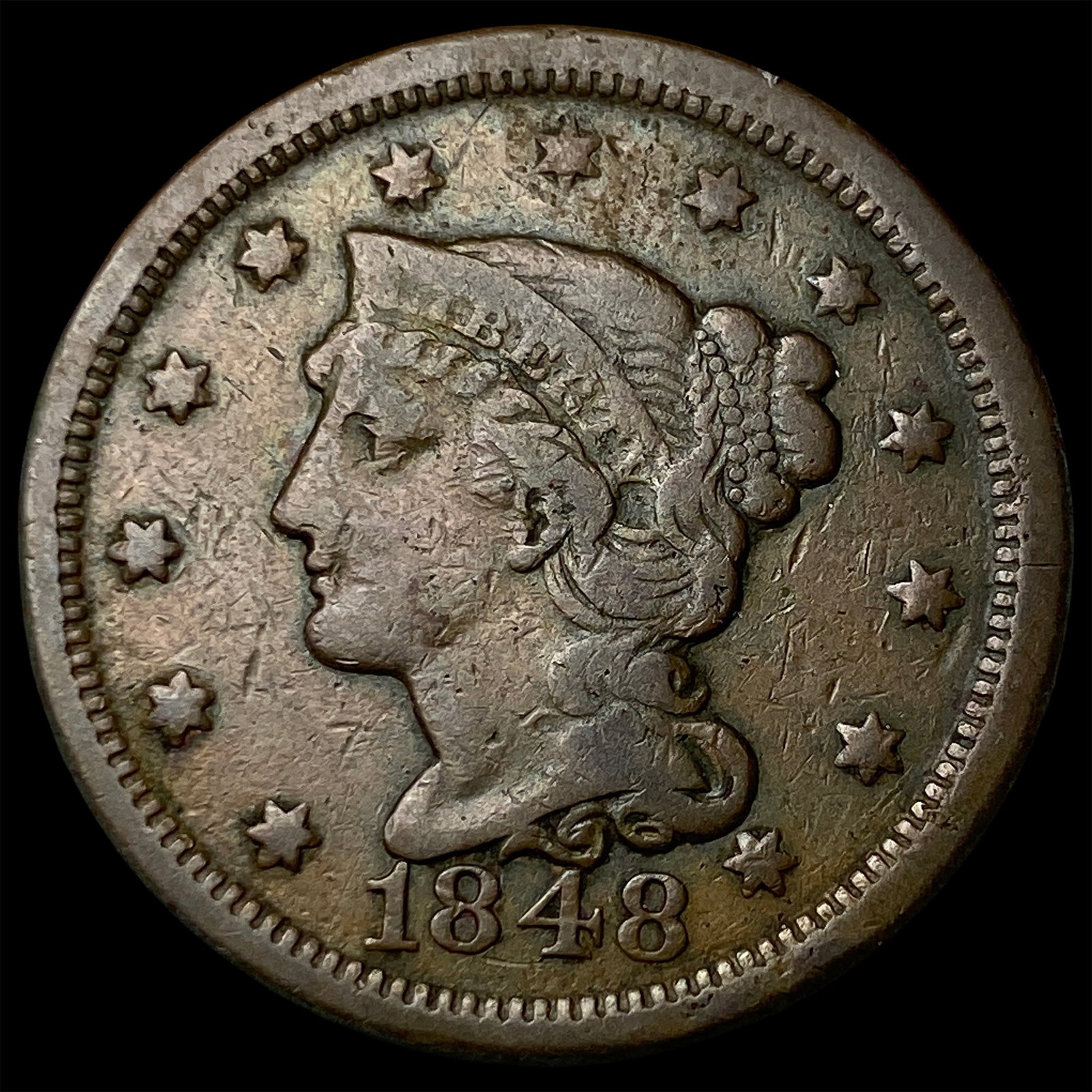1848 Braided Hair Large Cent LIGHTLY CIRCULATED (1 of 2)