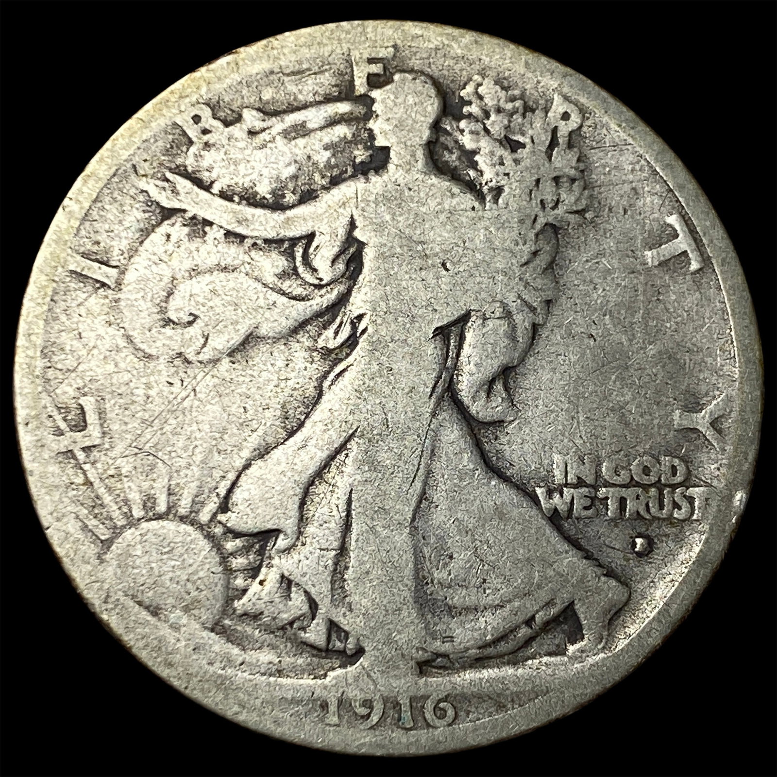 1916-D Walking Liberty Half Dollar NICELY CIRCULATED: 1916-D Walking Liberty Half Dollar NICELY CIRCULATED