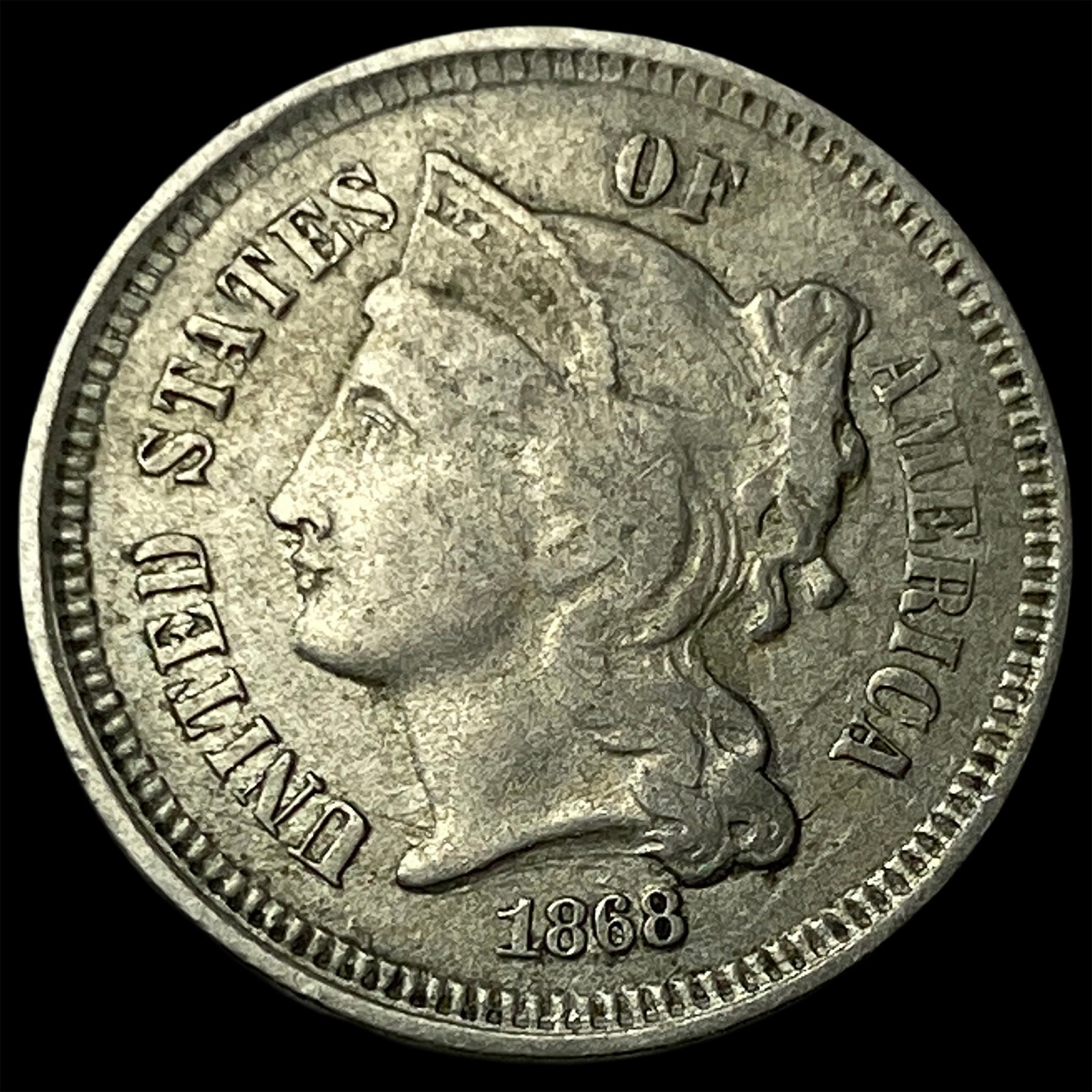 1868 Nickel Three-Cent Piece NEARLY UNCIRCULATED (1 of 2)