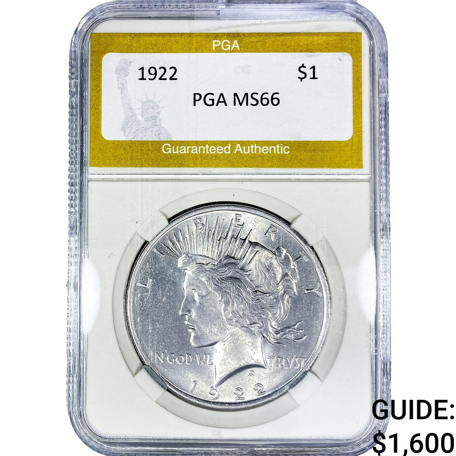 1922 Silver Peace Dollar PGA MS66: 1922 Silver Peace Dollar PGA MS66