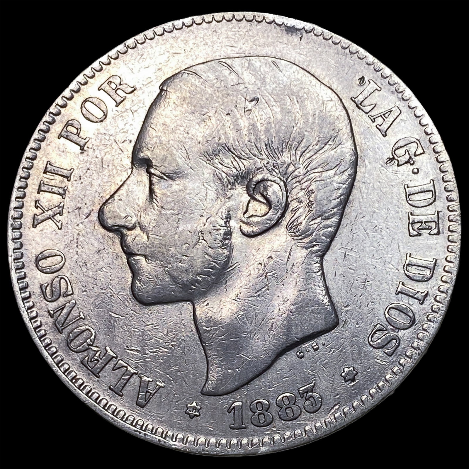 1883 Spain Silver 3 Pesetas: 1883 Spain Silver 3 Pesetas