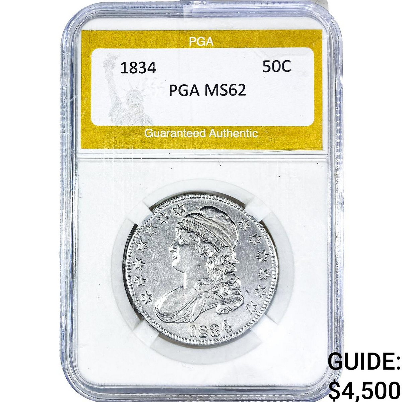 1834 Capped Bust Half Dollar PGA MS62: 1834 Capped Bust Half Dollar PGA MS62