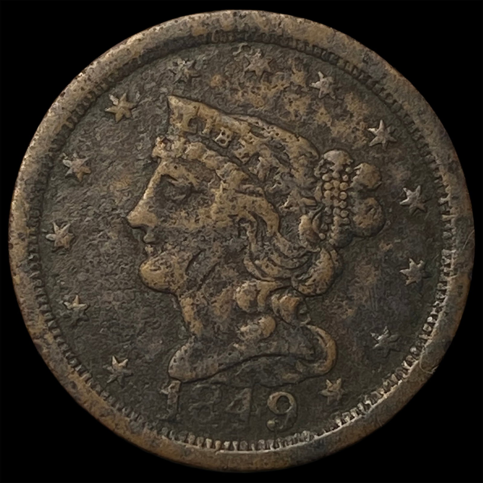 1849 Braided Hair Half Cent NEARLY UNCIRCULATED: 1849 Braided Hair Half Cent NEARLY UNCIRCULATED
