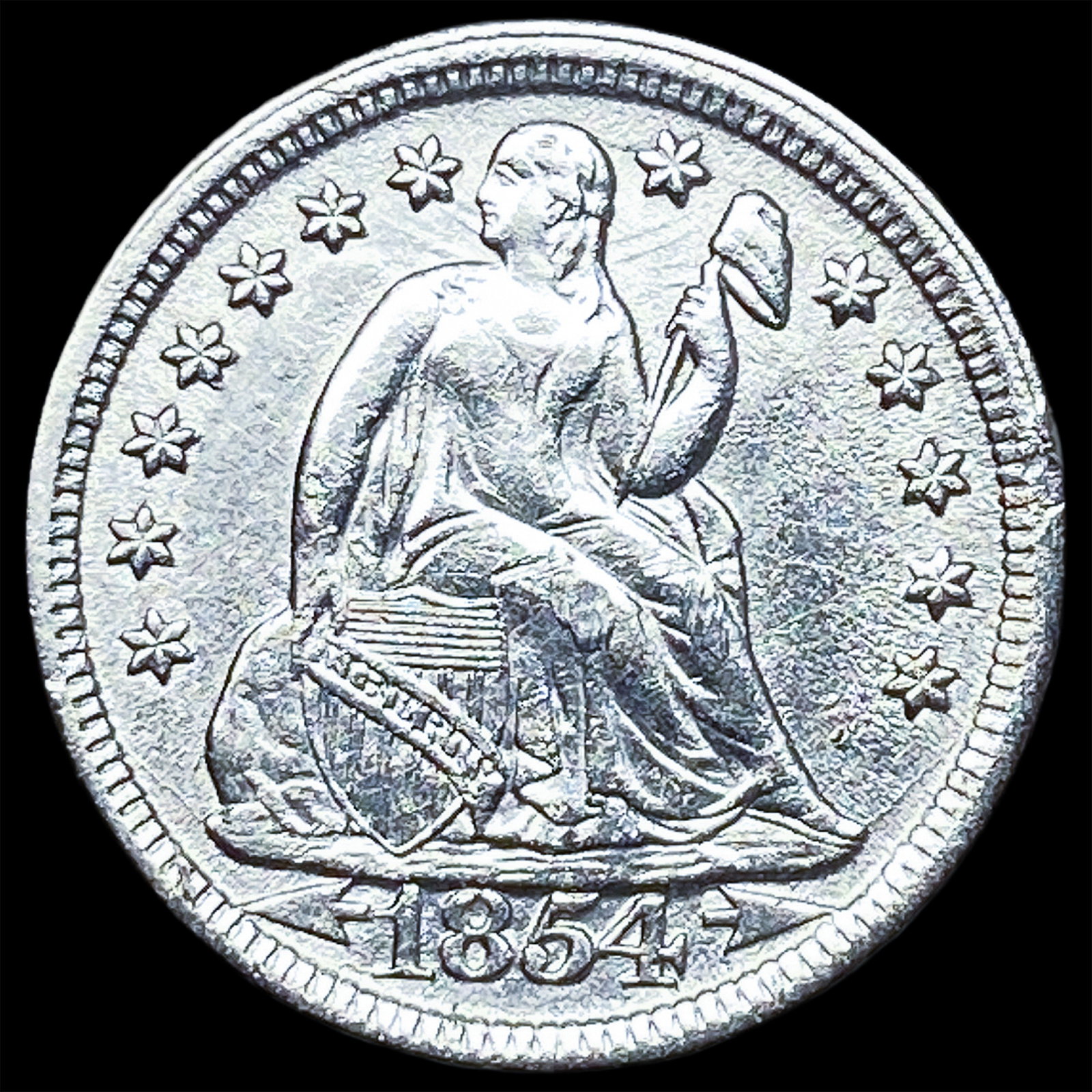 1854 Arrows Silver Seated Liberty Dime GEM BU: 1854 Arrows Silver Seated Liberty Dime GEM BU