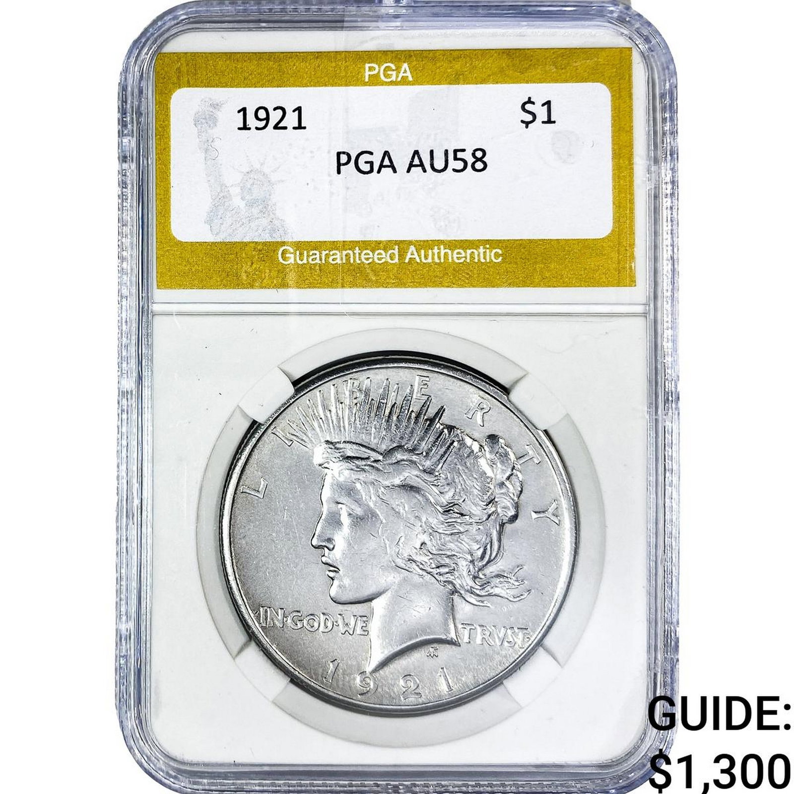 1921 Silver Peace Dollar PGA AU58: 1921 Silver Peace Dollar PGA AU58