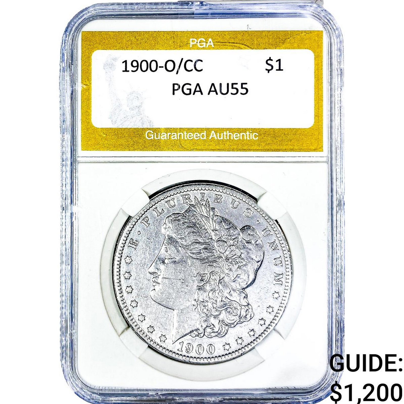 1900-O/CC Morgan Silver Dollar PGA AU55: 1900-O/CC Morgan Silver Dollar PGA AU55