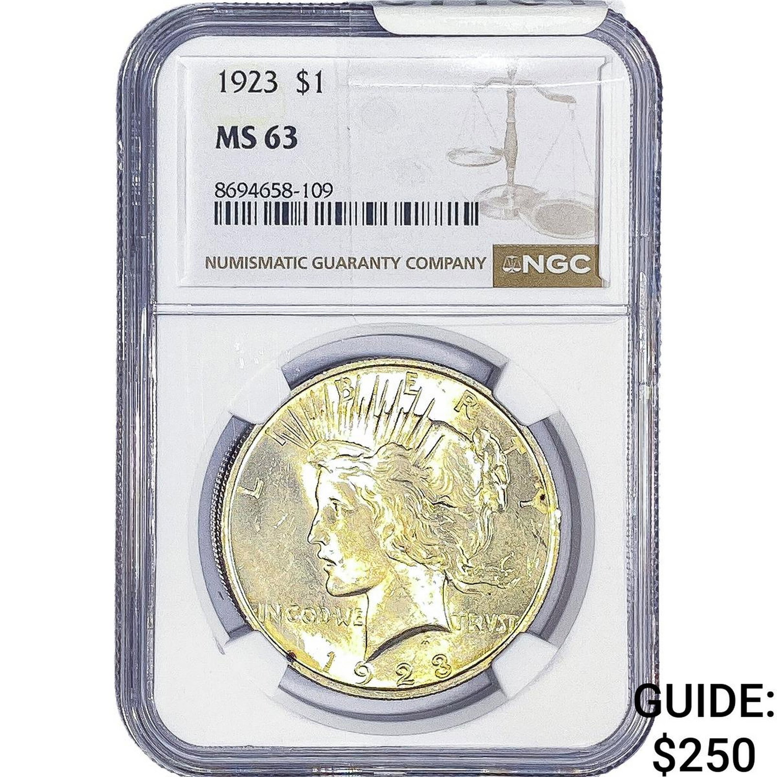 1923 Silver Peace Dollar NGC MS63: 1923 Silver Peace Dollar NGC MS63