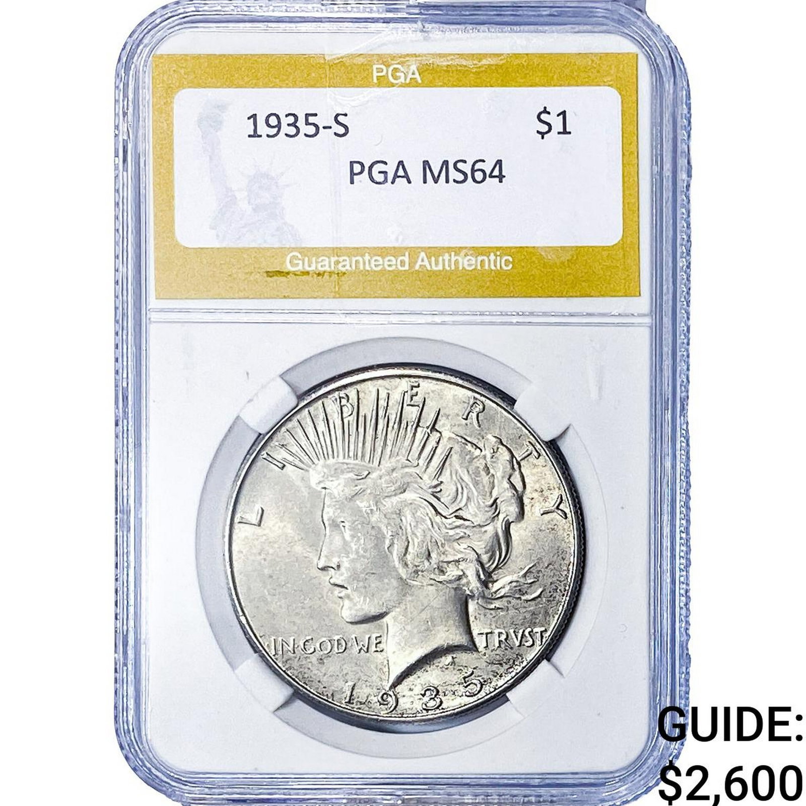 1935-S Silver Peace Dollar PGA MS64: 1935-S Silver Peace Dollar PGA MS64