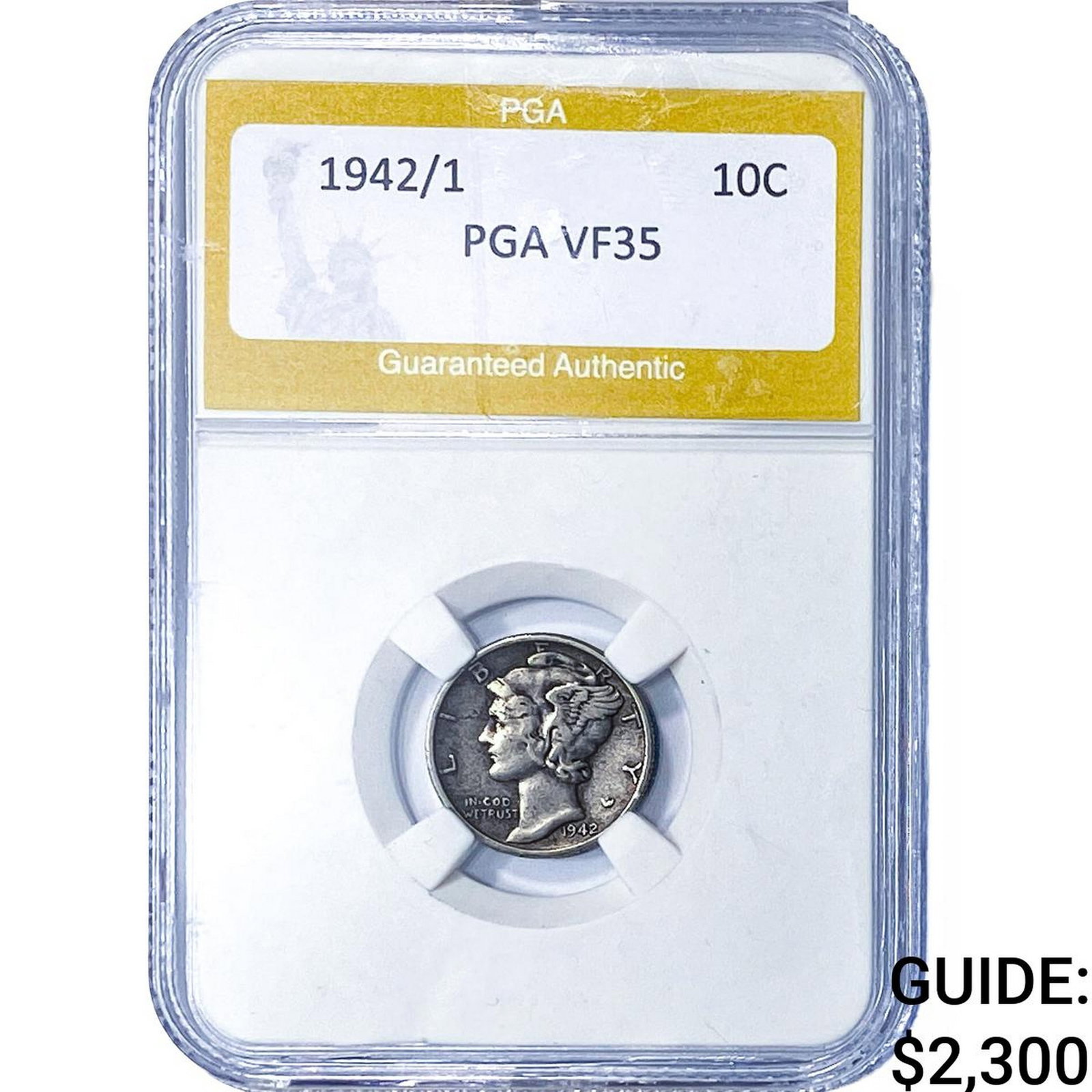 1942/1 Mercury Silver Dime PGA VF35: 1942/1 Mercury Silver Dime PGA VF35