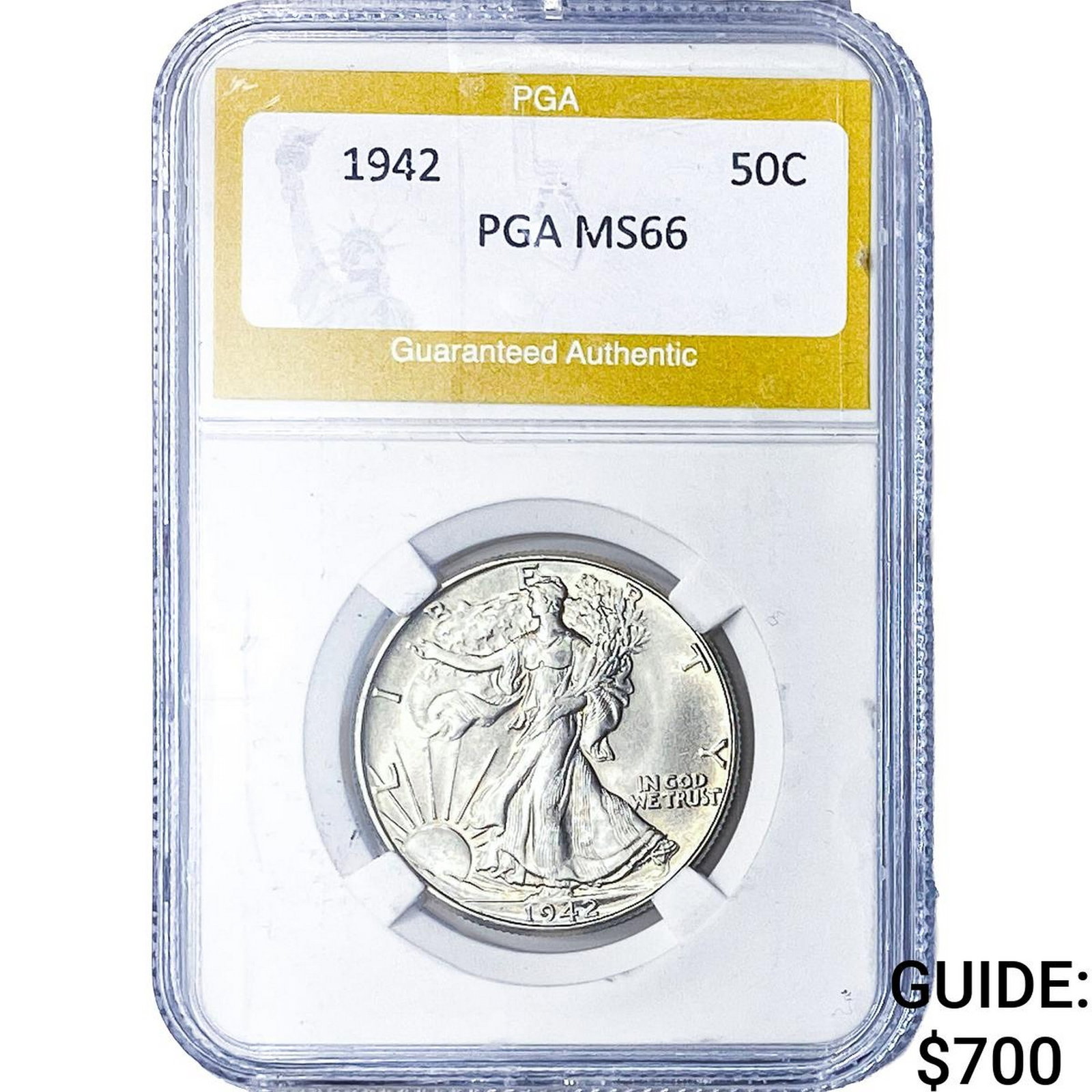 1942 Walking Liberty Half Dollar PGA MS66: 1942 Walking Liberty Half Dollar PGA MS66