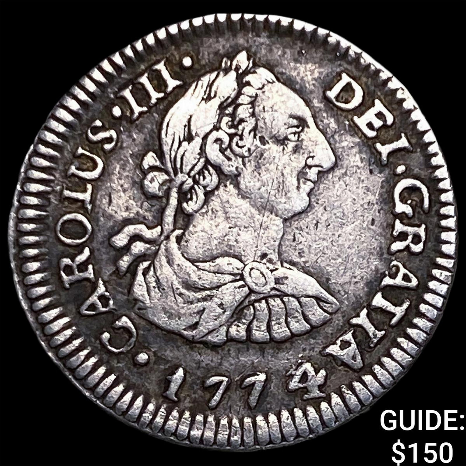 1774-JR Bolivia Charles III Silver 1/2 Real: 1774-JR Bolivia Charles III Silver 1/2 Real