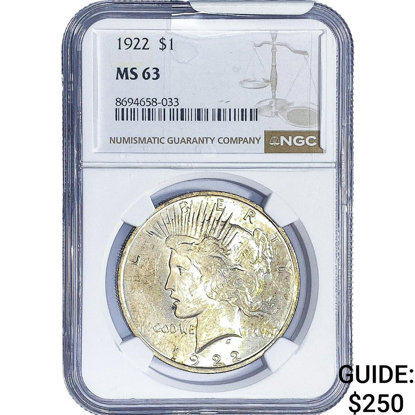 1922 Silver Peace Dollar NGC MS63: 1922 Silver Peace Dollar NGC MS63