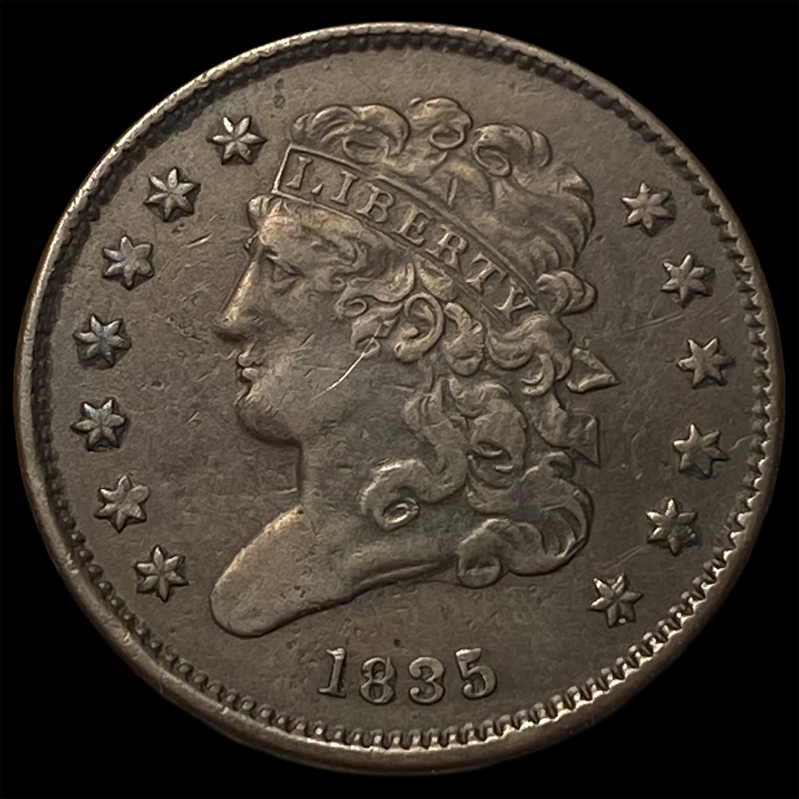 1835 Classic Head Half Cent CLOSELY UNCIRCULATED: 1835 Classic Head Half Cent CLOSELY UNCIRCULATED