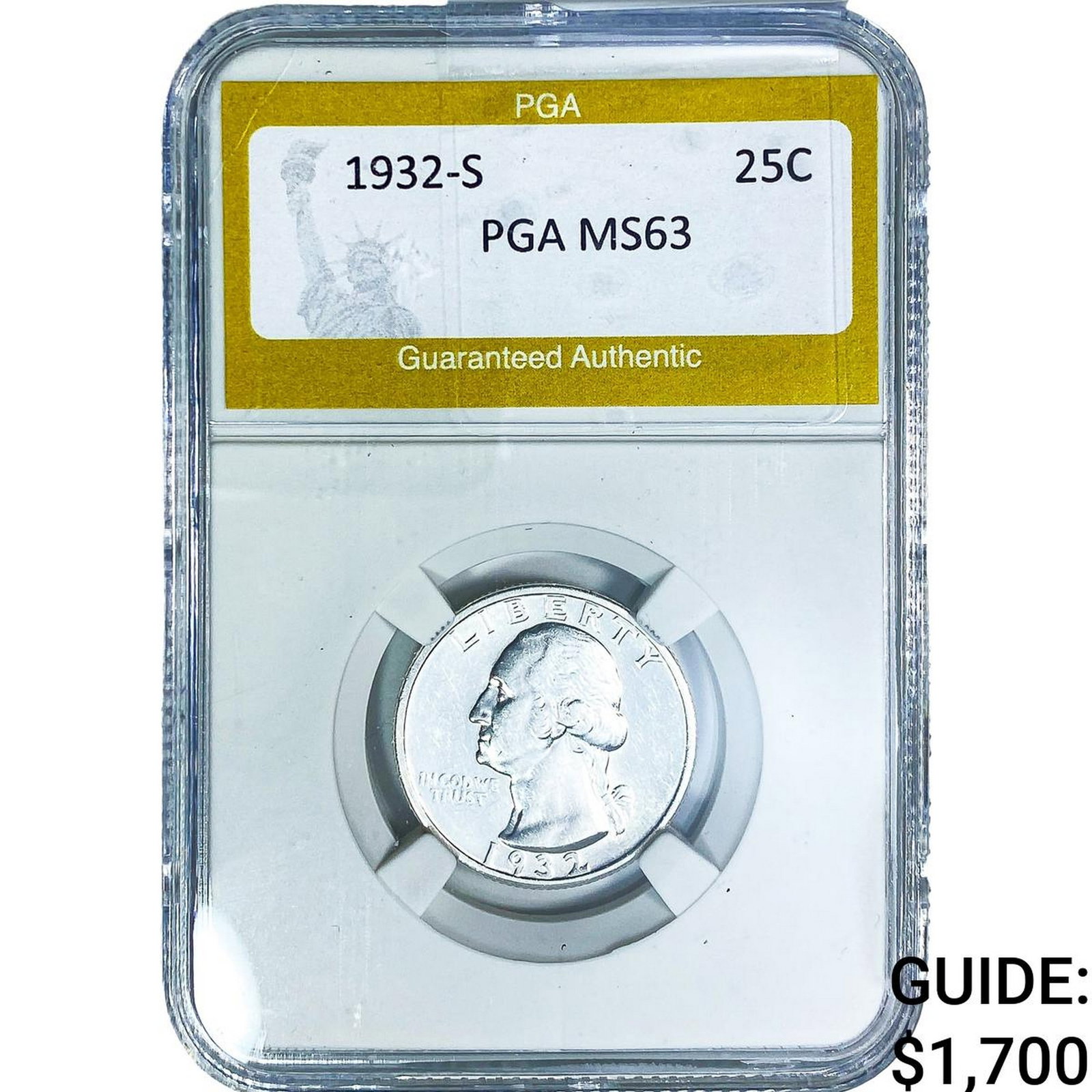 1932-S Washington Silver Quarter PGA MS63: 1932-S Washington Silver Quarter PGA MS63