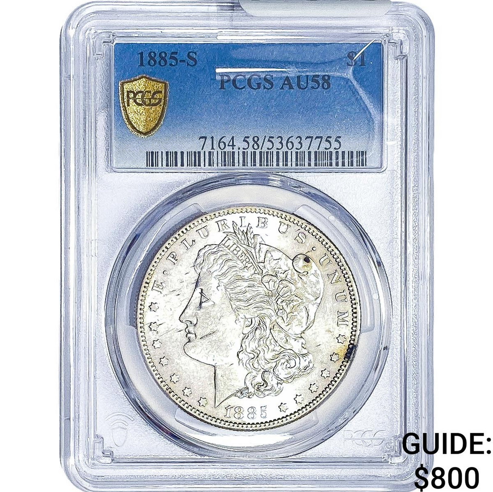 1885-S Morgan Silver Dollar PCGS AU58: 1885-S Morgan Silver Dollar PCGS AU58