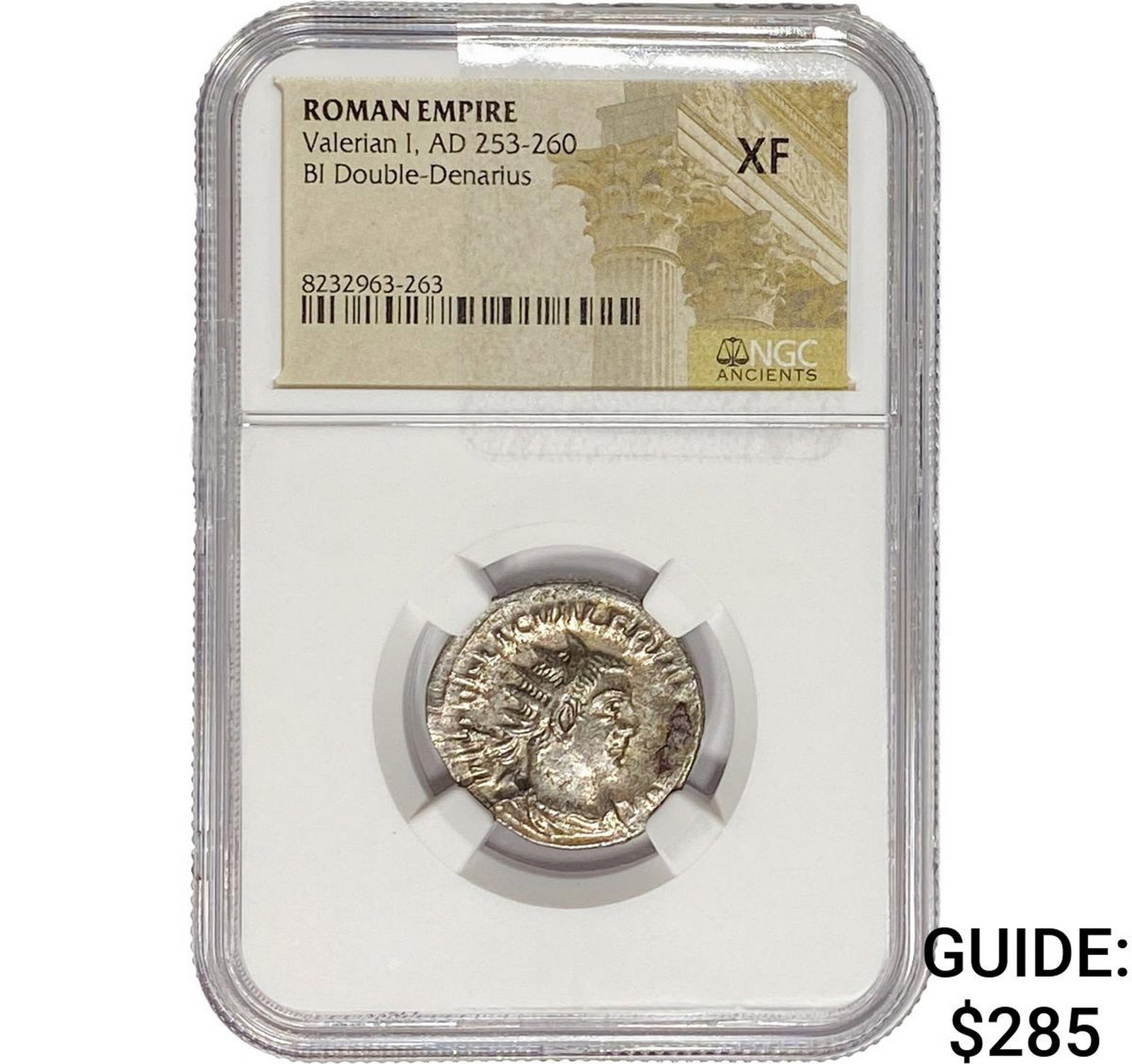 Roman Valerian I, AD 253-260 BI Double-Denarius NGC XF: Roman Valerian I, AD 253-260 BI Double-Denarius NGC XF