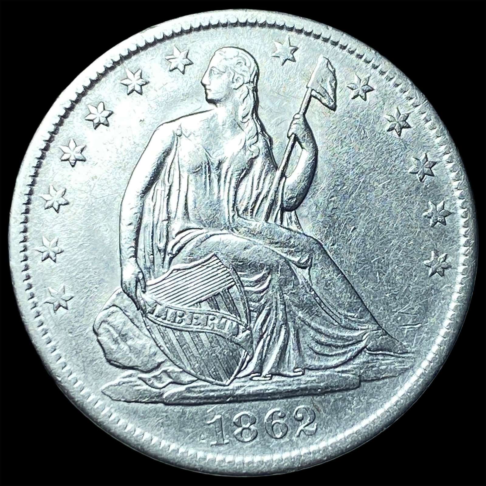 1862-S Silver Seated Liberty Half Dollar CHOICE AU: 1862-S Silver Seated Liberty Half Dollar CHOICE AU