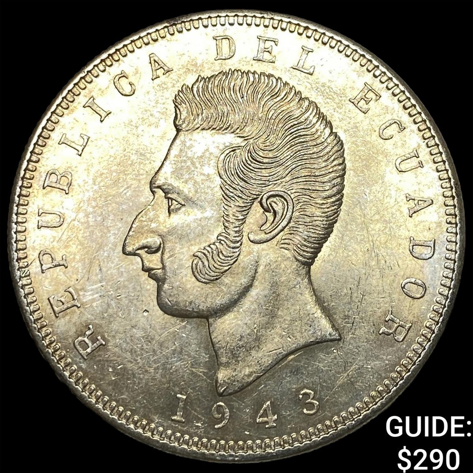 1943 Ecuador Silver 5 Sucres GEM BU: 1943 Ecuador Silver 5 Sucres GEM BU