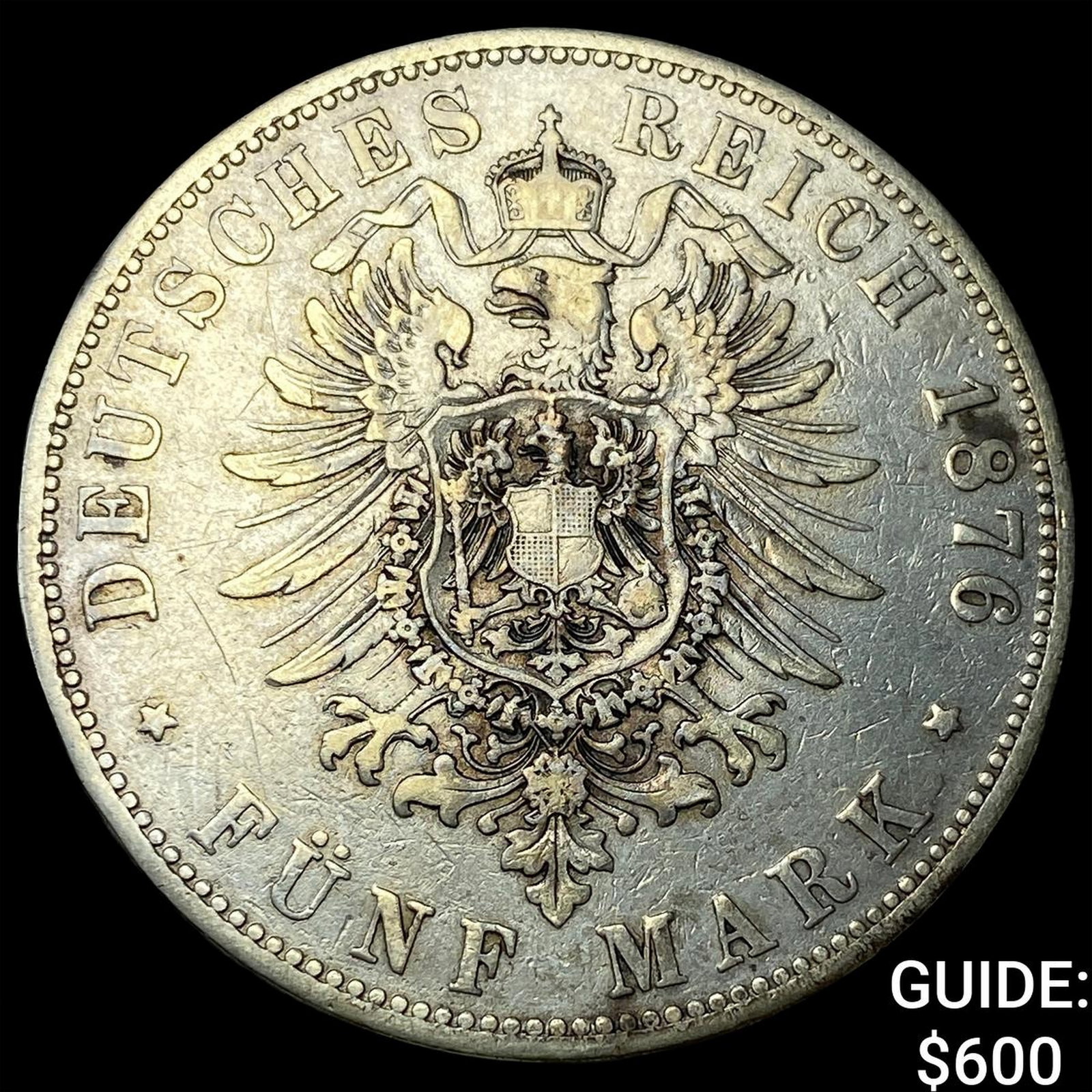 1876J Germany St Hamburg Silver 5 Mark: 1876J Germany St Hamburg Silver 5 Mark