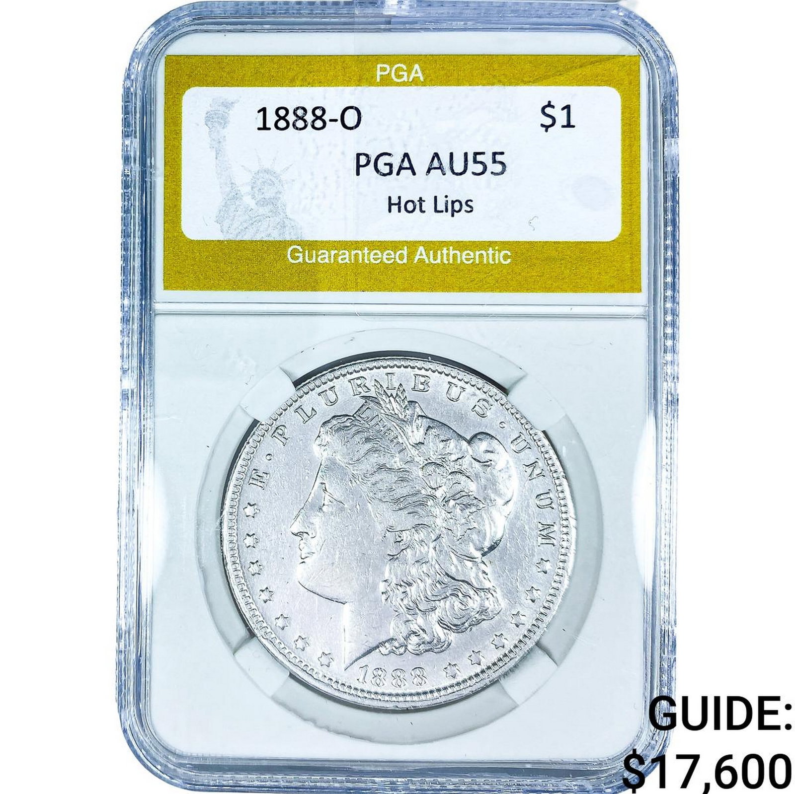 1888-O Morgan Silver Dollar PGA AU55 Hot Lips: 1888-O Morgan Silver Dollar PGA AU55 Hot Lips