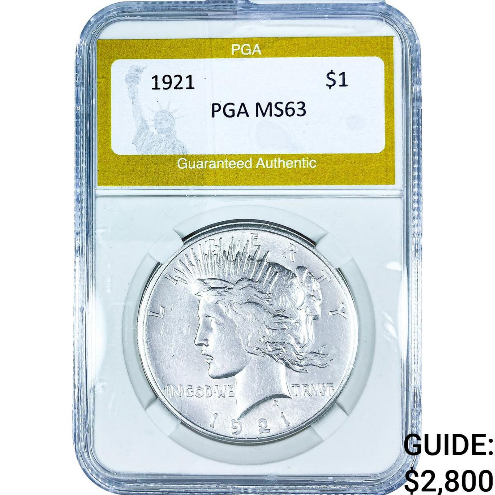 1921 Silver Peace Dollar PGA MS63: 1921 Silver Peace Dollar PGA MS63