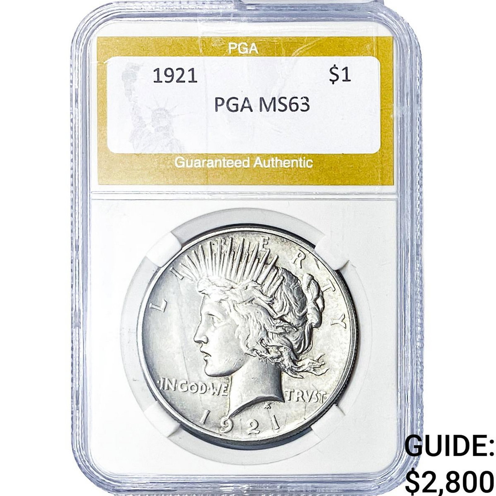 1921 Silver Peace Dollar PGA MS63: 1921 Silver Peace Dollar PGA MS63